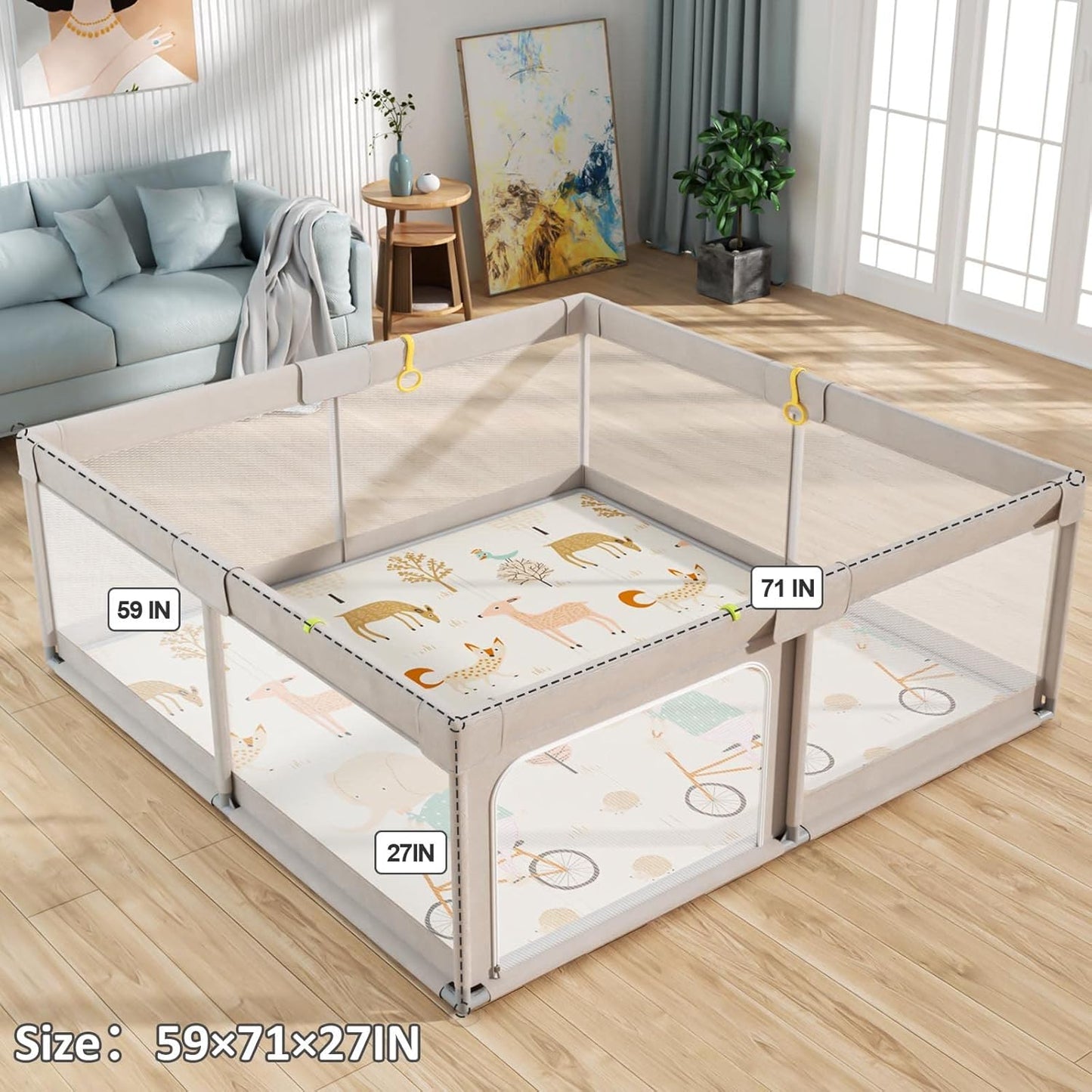 Mloong Baby Playpen with Mat, 59x71 in Extra Large Playpen for Babies and Toddlers, Indoor & Outdoor Activity Center, Safety Baby Fence with Door, Play Pen, Play Yards