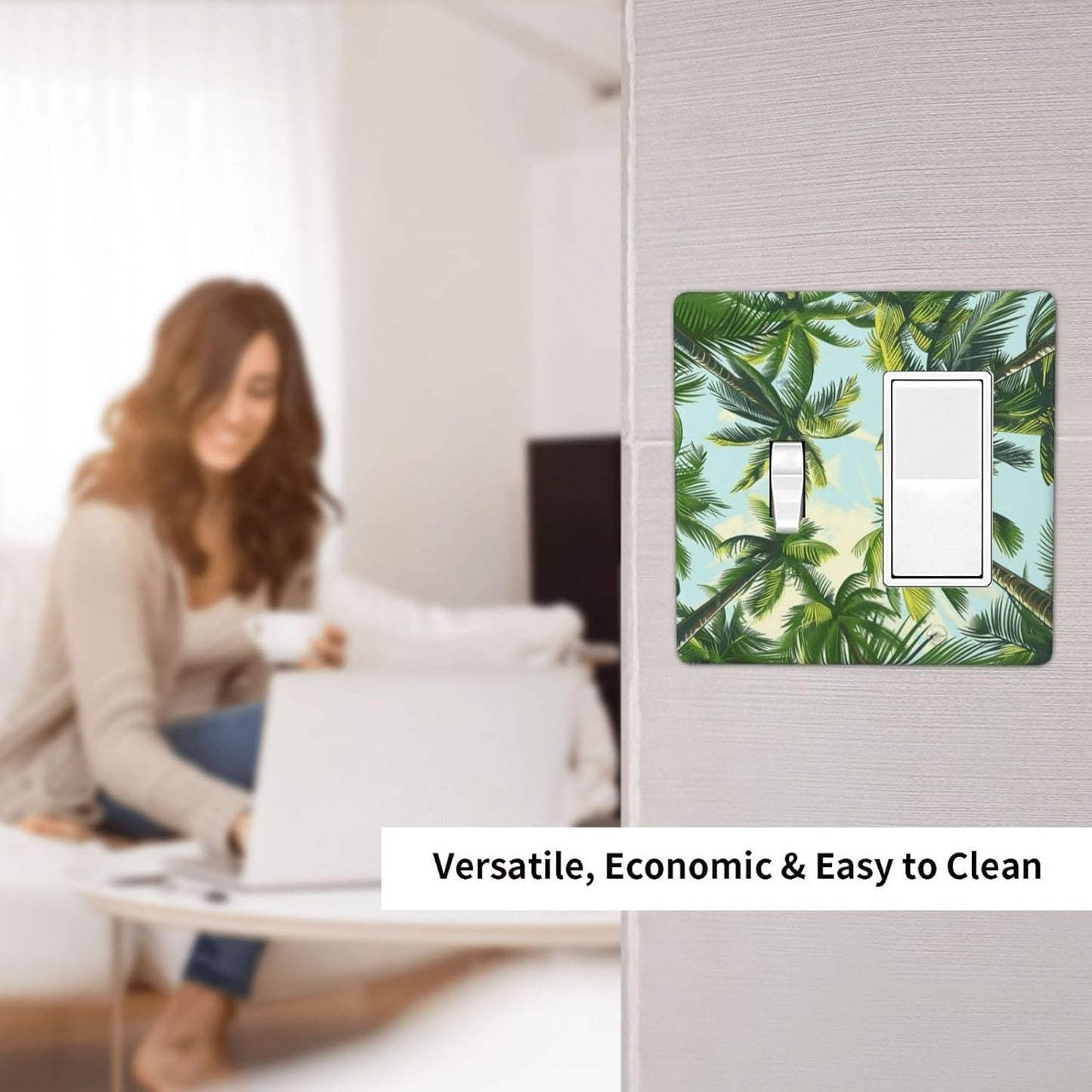 Summer Sky Coconut Palms Trees Green Plants Leaf Outlet Covers 1 Toggle 1 Rocker Combination Decorative Wall Plate Electrical Switch Plates Light Switch Cover Plate for Bed Room Living Room Decor