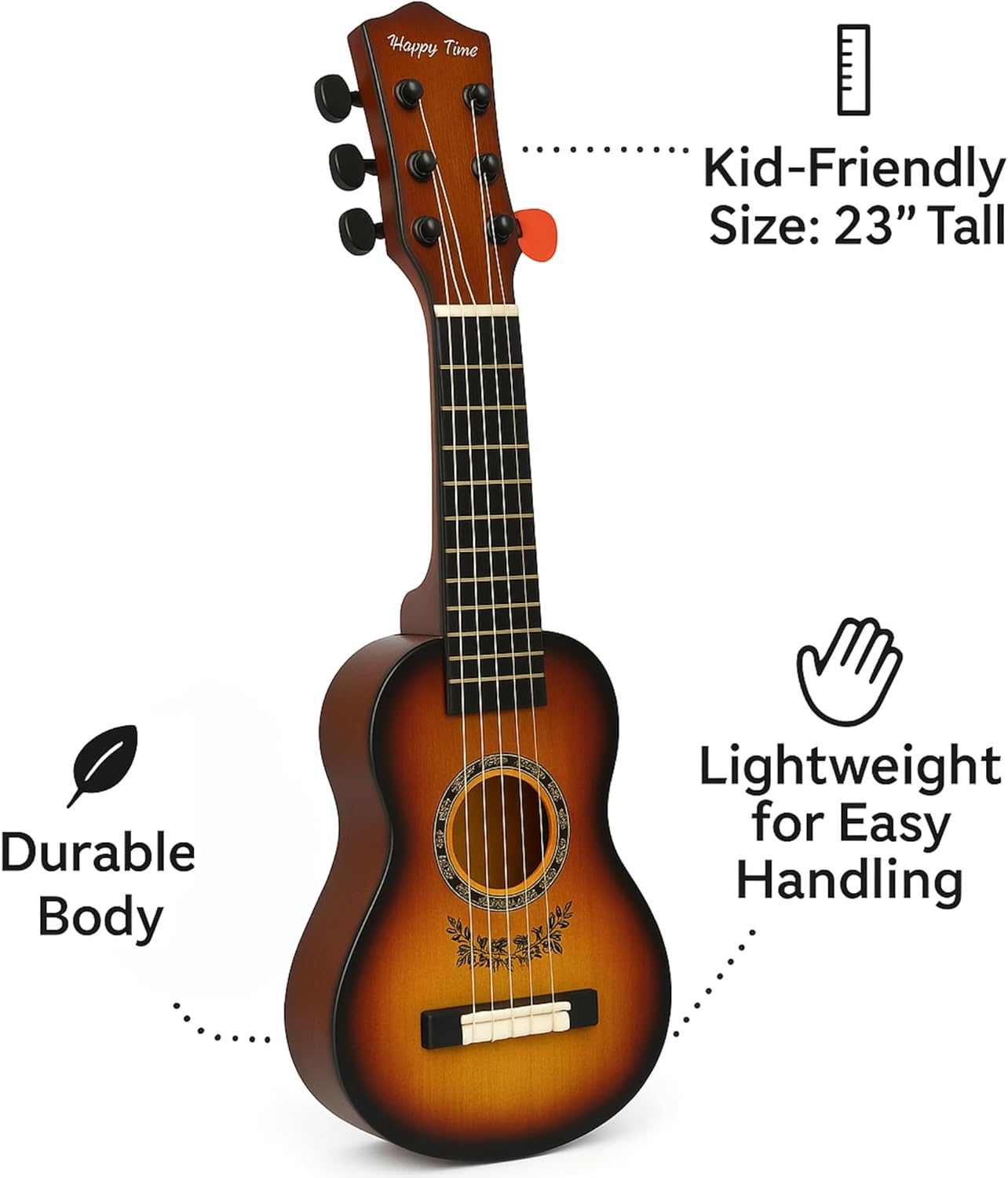 23" Acoustic Guitar, Kids 6 String Toy Guitar - Realistic Steel Strings - Beginner Practice First Musical Instrument for Children, Toddlers (Amber Sunburst)