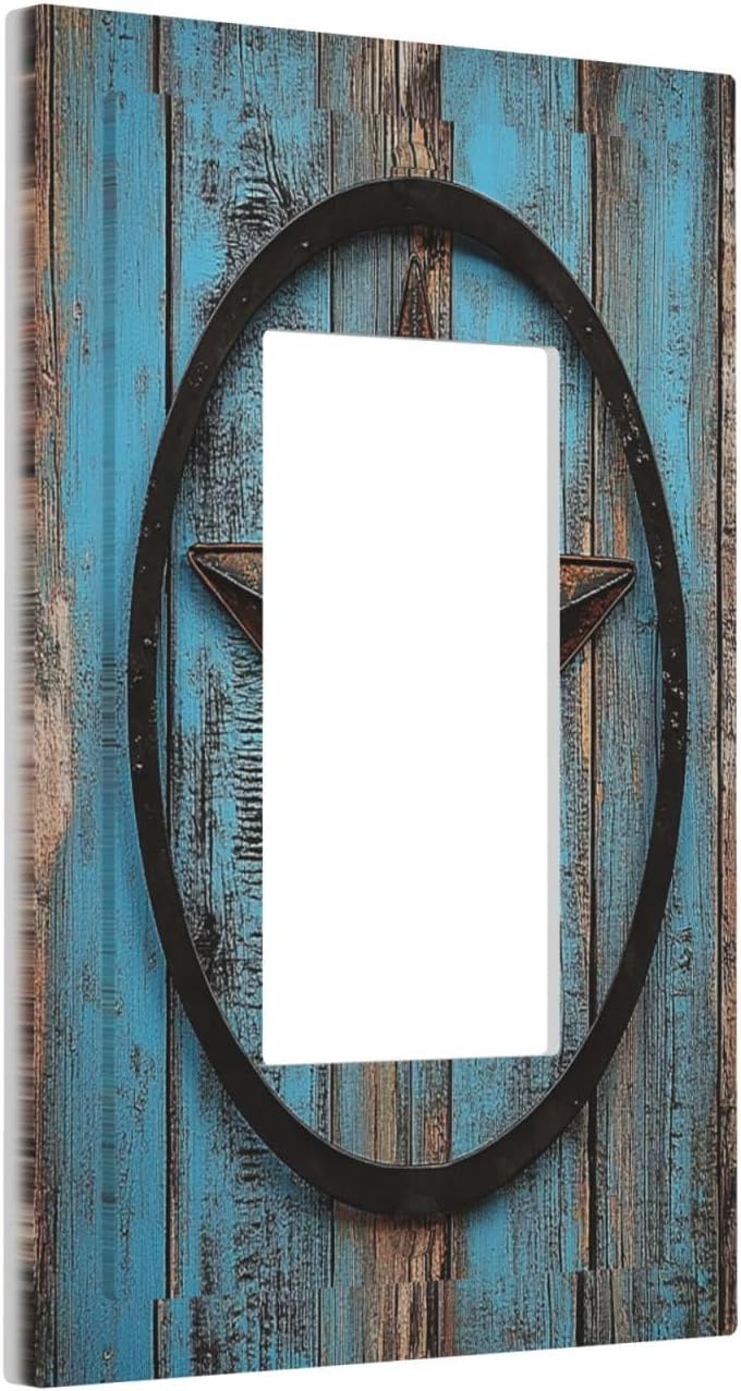 Decorative Outlet Covers Rustic Wood Country Barn Texas Star On Teal 1 Gang Single Rocker Light Switch Cover Plate Wall Plates Gfci Faceplate For Farmhouse Cabin Decor