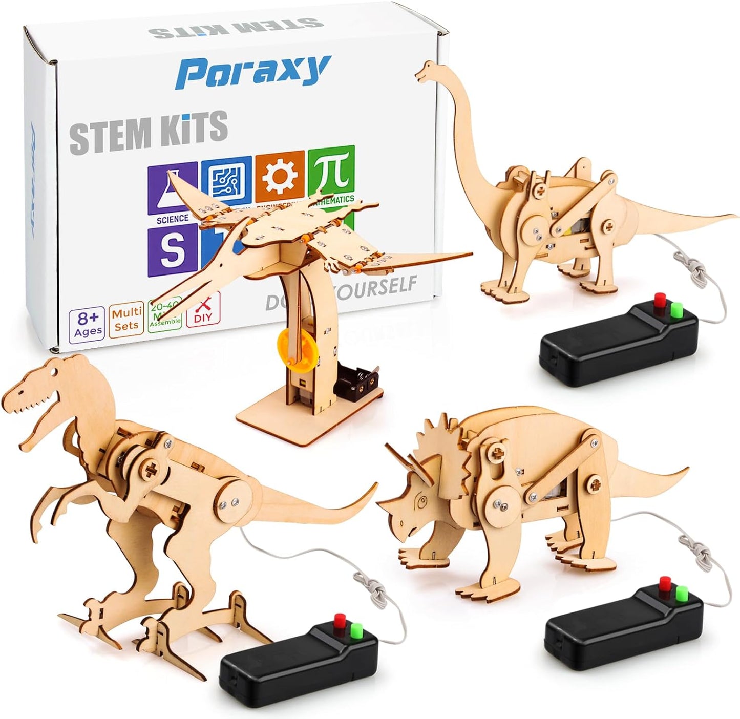 Poraxy 4 Pack Dinosaur Toys for Kids 8-12, STEM Kits, Toys for Ages 8-13, Wooden 3D Puzzle, Educational Science Building Projects Crafts, Birthday Gifts for Boys Girls 7 8 9 10 11 12 13 Years Old