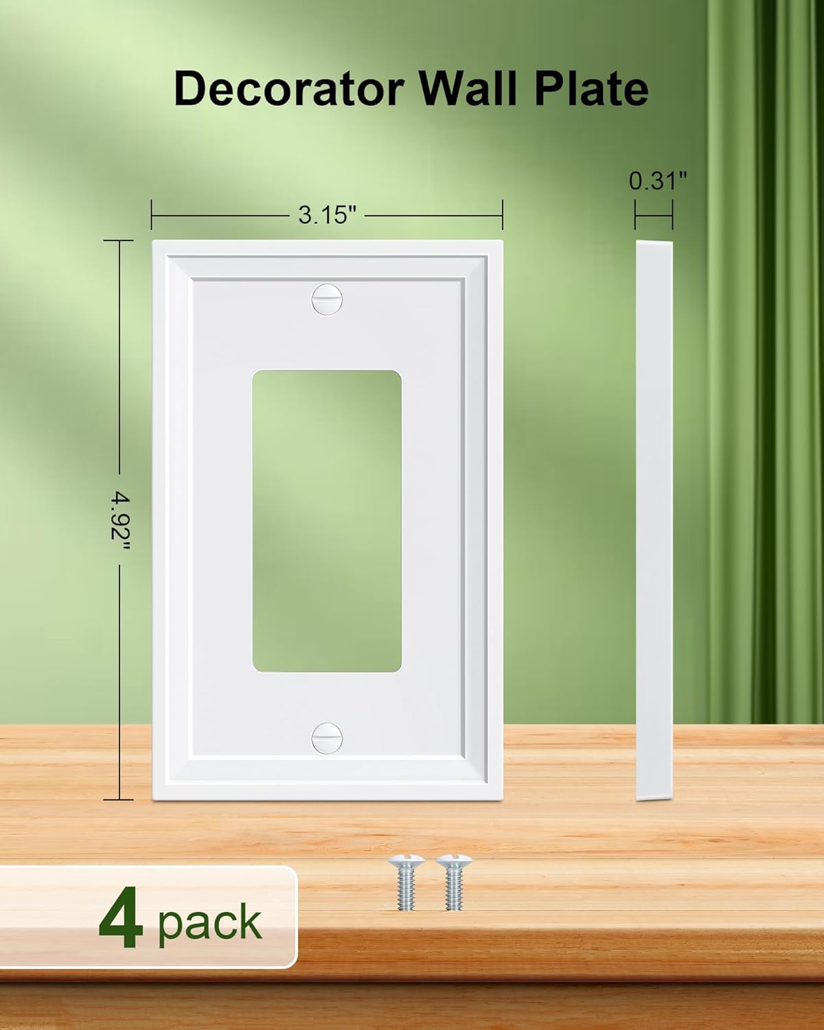 4-Pack Decorator Outlet Cover Plate, White Decorative Switch Plates and Outlet Covers, Natural Bamboo Fiber Wall Plates for Electrical Outlets, Receptacle, GFCI Outlet, Dimmer Switch