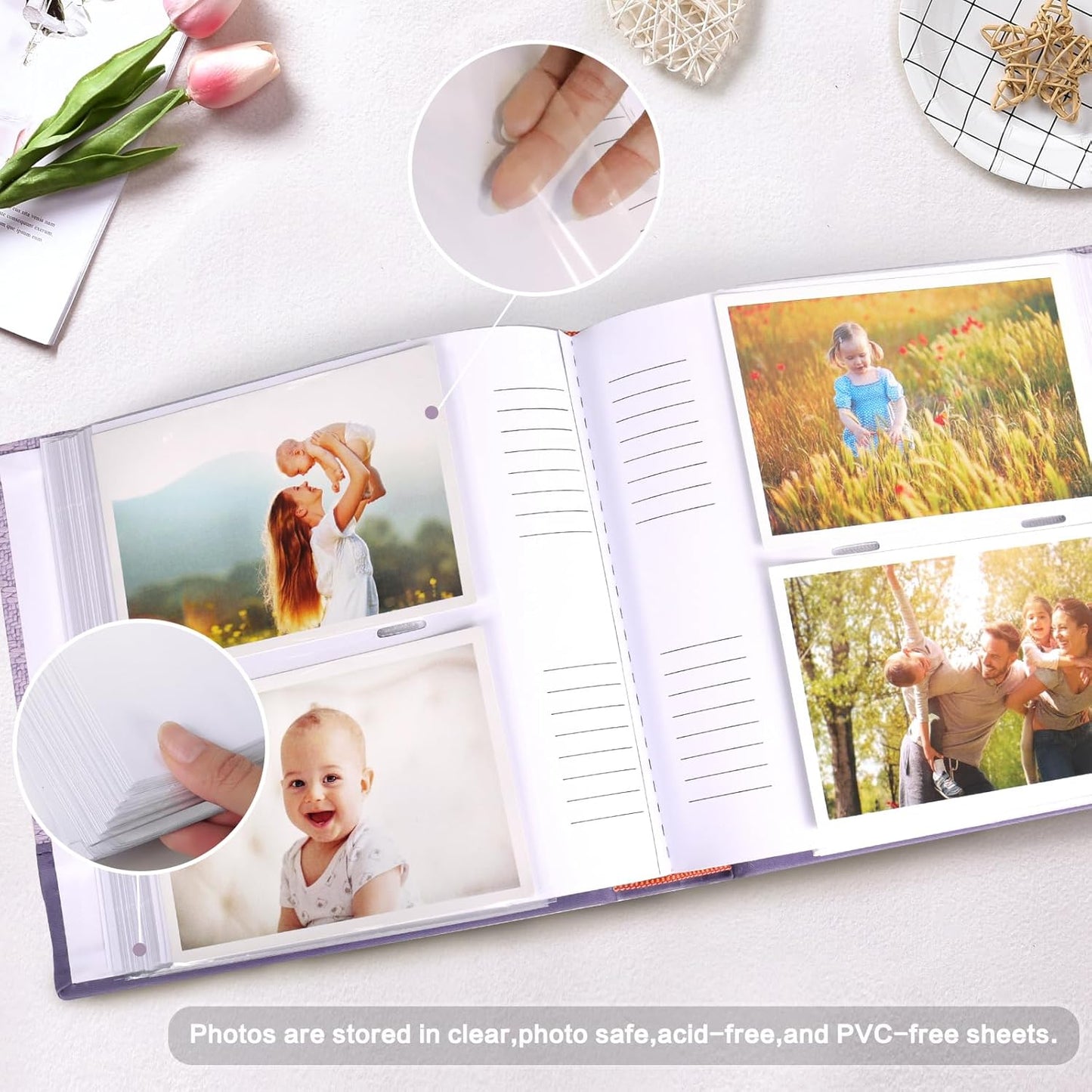 RECUTMS 4x6 Photo Album 200 Photos Memo, Photo Album with Writing Space, Leather Cover Window, 200 Picture Photo Album for Wedding Family Baby Christmas Valentine's Day Anniversary (Dark Green)