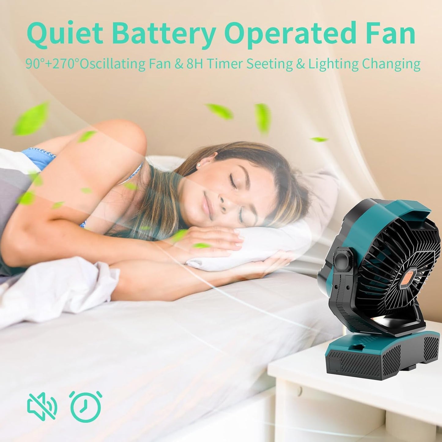 Camping Fan Portable 20000mAh Oscillating Battery Powered Fan Rechargeable Camping essentials Tent Light Hook 270° Pivot Battery Operated USB Desk X68 Cyan