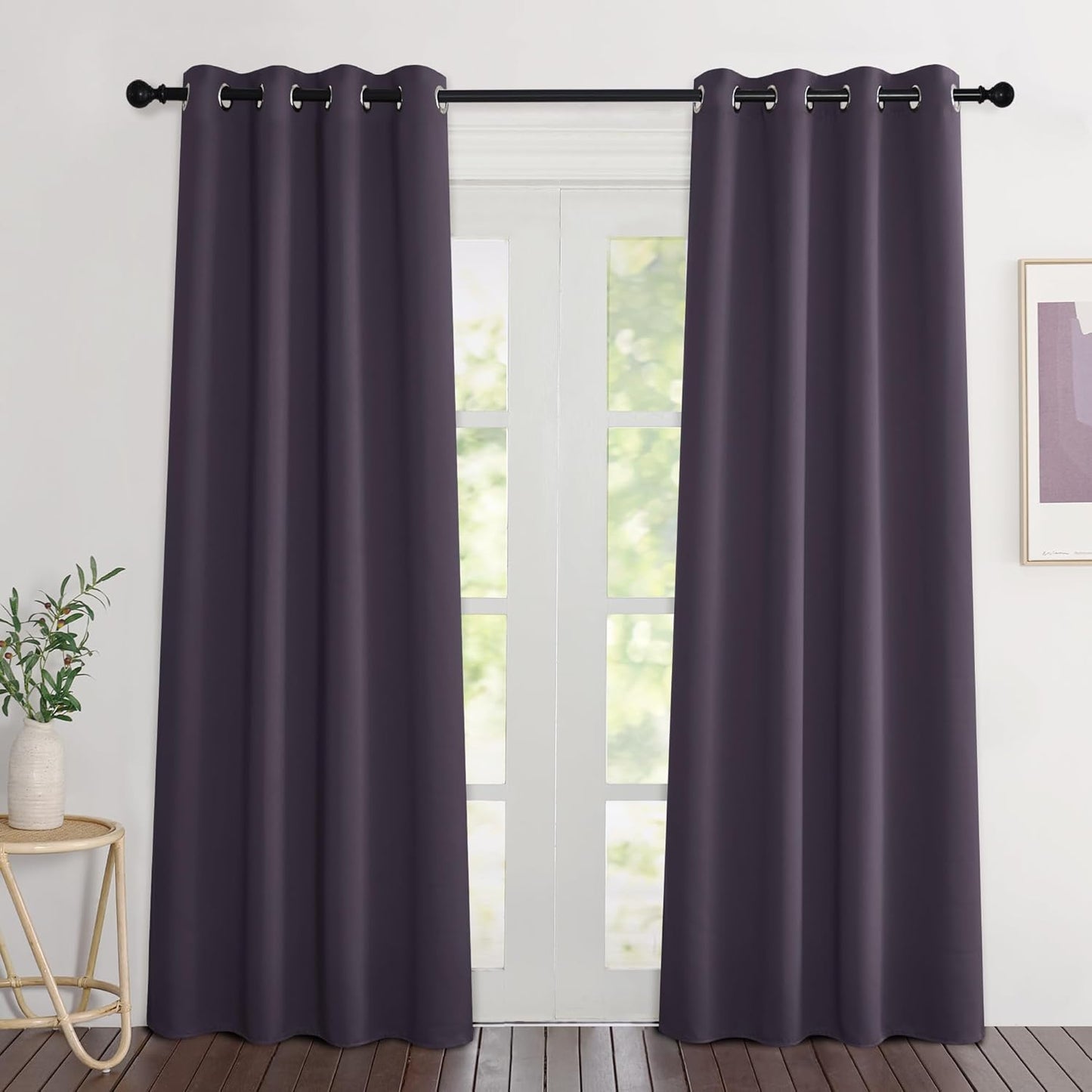 NICETOWN Greyish Purple Room Darkening Curtains 80 inch Length - Chic Grommet Thermal Insulated Blackout Window Treatments Sound Proof Drapes for Bedroom/Living Room (2 Panels, W46 x L80)