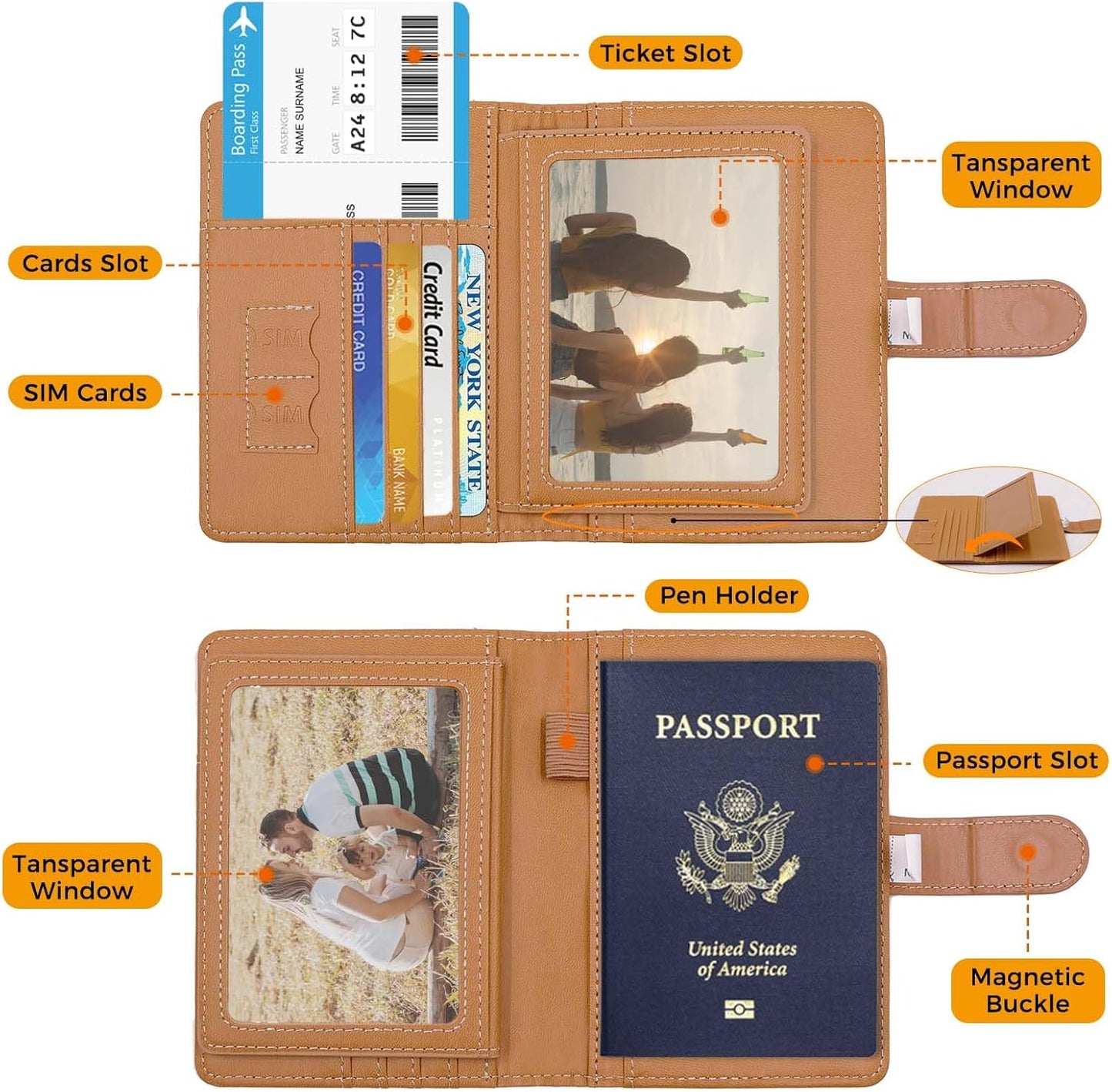 Melsbrinna Rfid Passport Holder for Travel women/Men, Cute Passport Wallet Rfid Blocking Card Slots, Rfid Passport Cover/CaseTravel Wallet, Passport Book Holder (1, LG BROWN)