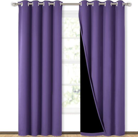 NICETOWN Lilac Purple Full Shade Curtain Panels, Pair of Energy Smart & Noise Blocking Out Blackout Drapes for Dining Room Window, Thermal Insulated Guest Room Lined Window Dressing(52 x 84 inch)
