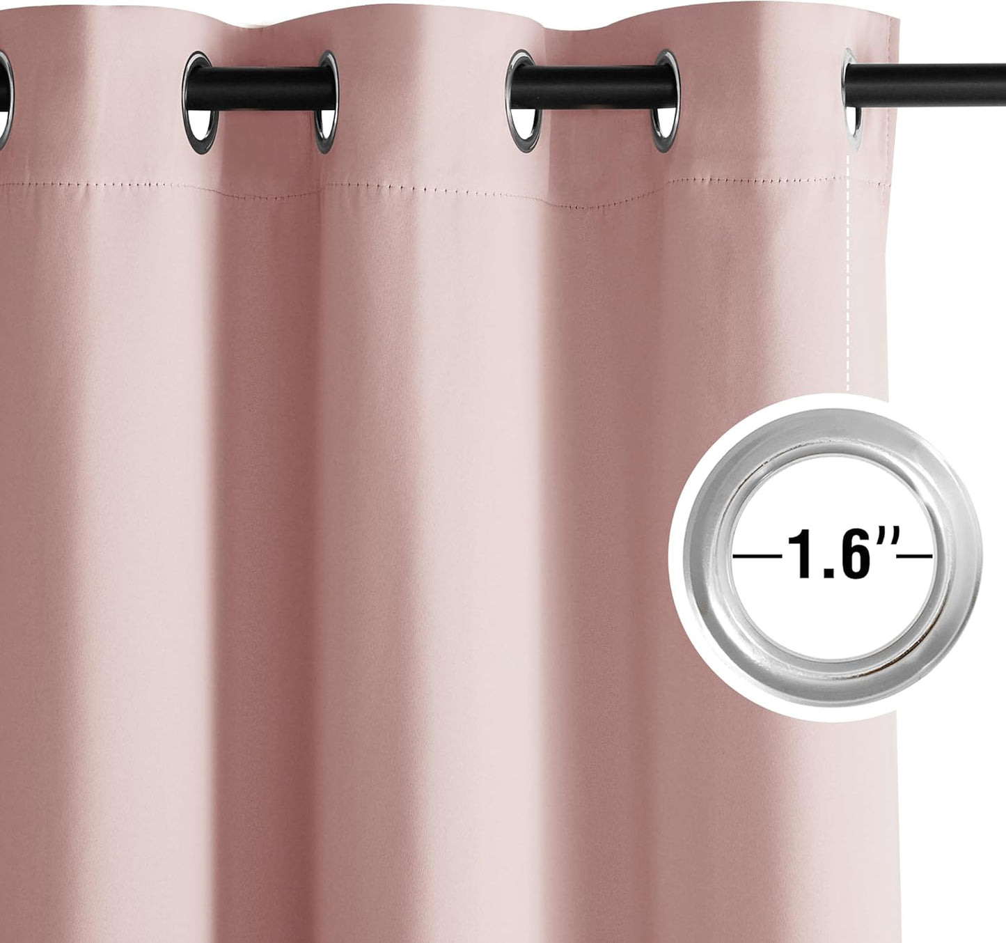 NICETOWN Blush Pink Room Darkening Curtains 63 Inches Long 2 Panels for Girls Room, Bedroom, Nursery Thermal Insulated Blackout Drapes Solid Grommet Noise Reducing Window Curtains, W40