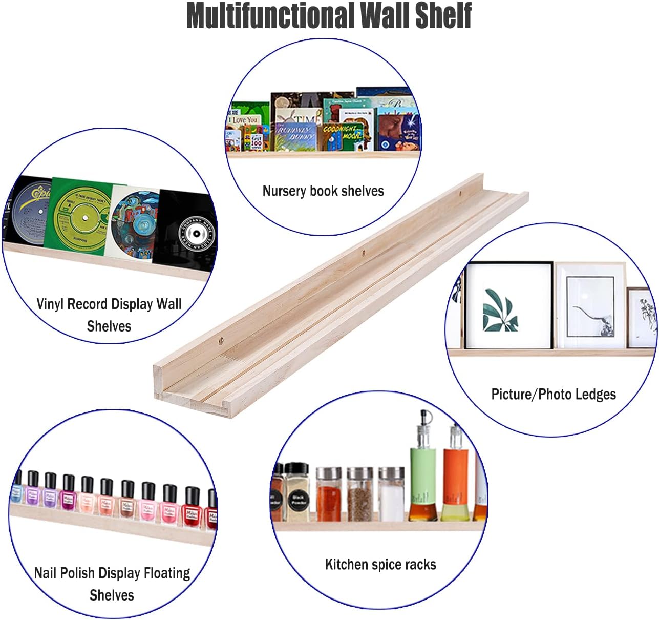 AZSKY 36 Inch Floating Shelves,Wall-Mounted Photo Ledge Shelves Set of 3,Natural Wood Shelves for Display Items What You Want,3 Same Sizes