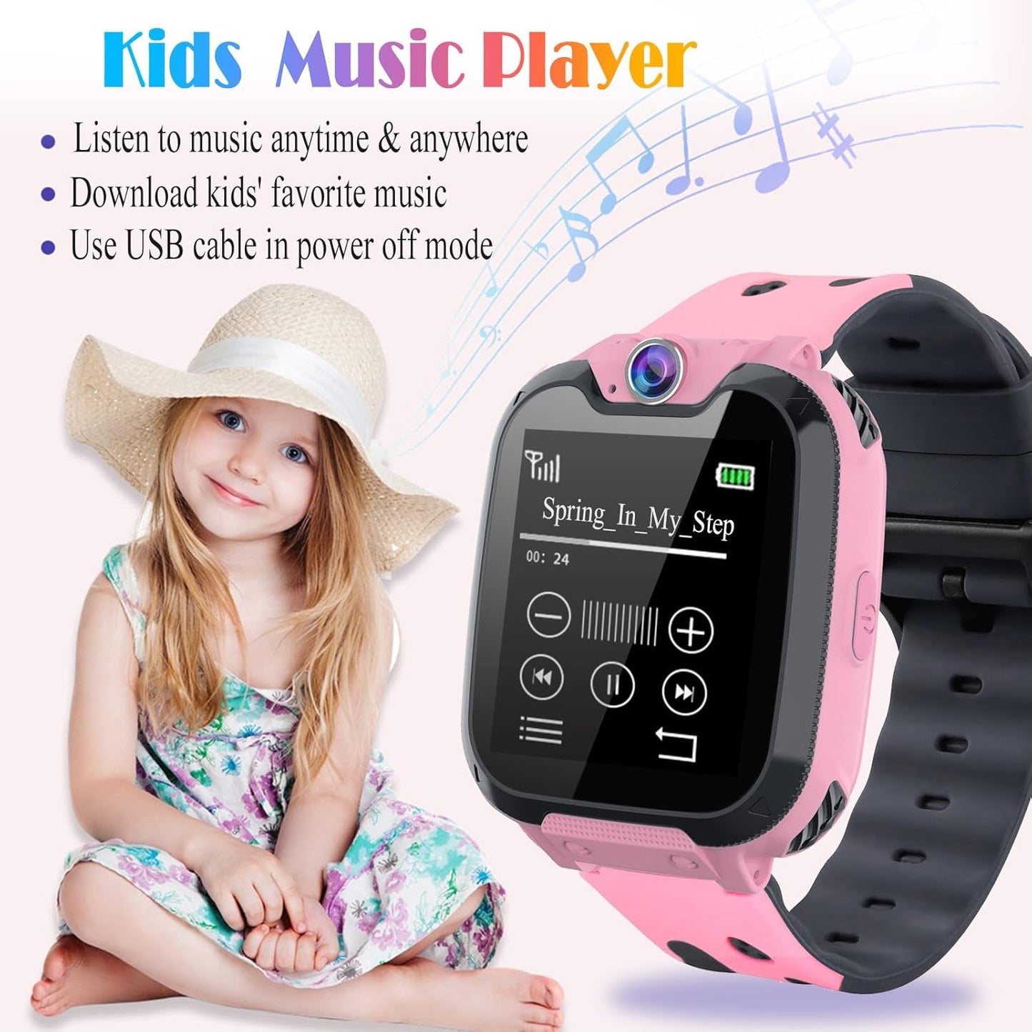Goodatech Smart Watch for Kids Boys Girls Learning Toys with 16 Games Phone Call SOS, Camera Voice Music Player Recorder Alarm Clock,4-12 Years Birthday (Pink)