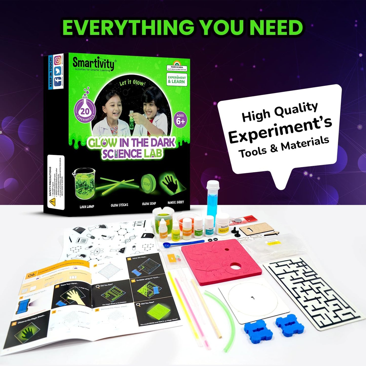 Smartivity Glow Magic Science Kit for Kids Ages 6-7-8-9-10-11-12 Years | 20 Amazing Science Experiments I Birthday Gifts for Boys & Girls | STEM Kit Toy for 6-12 Years Old