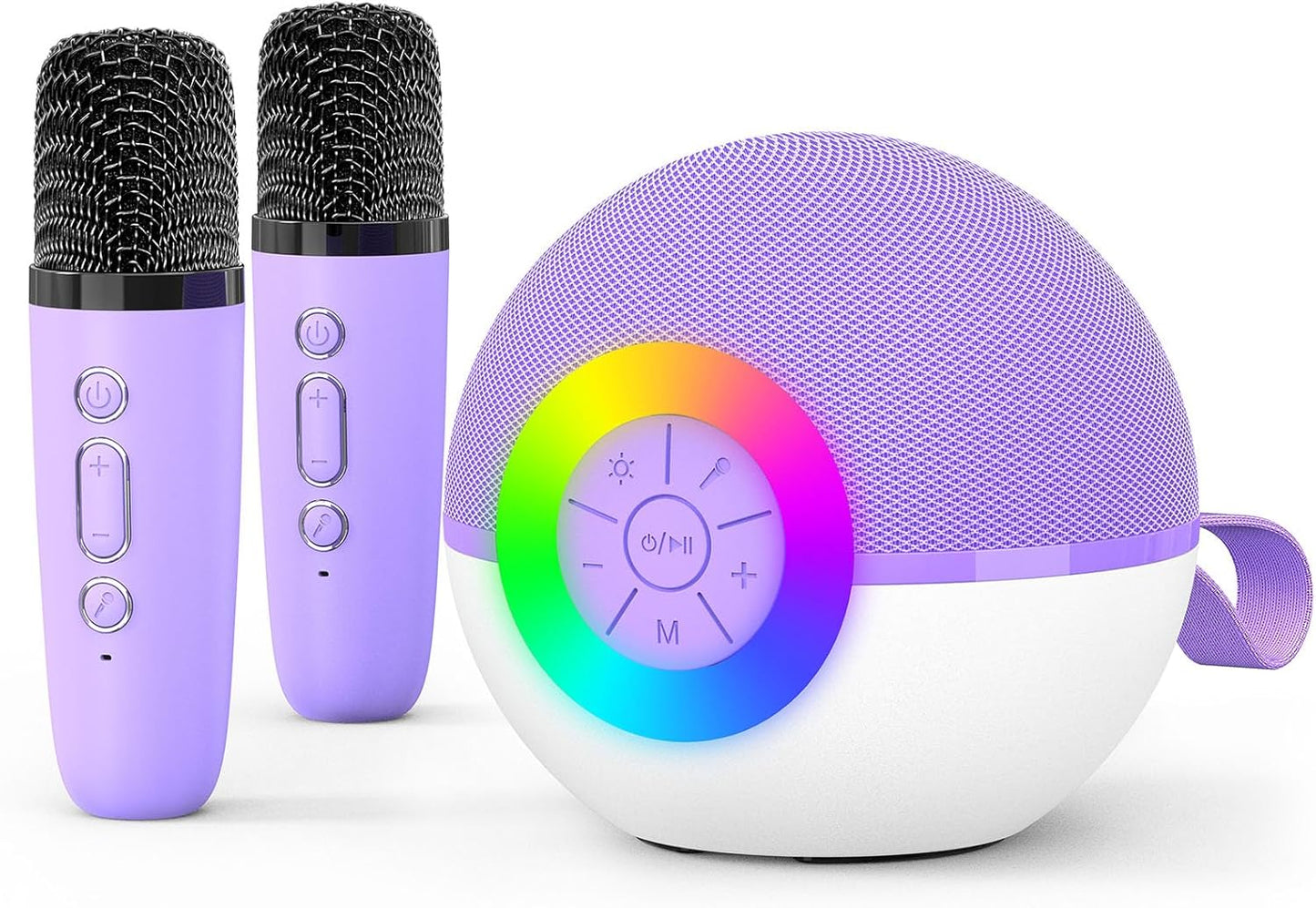 goopow Mini Karaoke Machine Speaker for Kids Adults, Portable Bluetooth Microphone Song Toys with LED Light, Best Chritmas Birthday Festival Gift for 3 4 5 6 7 8+ Year Old Girls Boys (Purple-2MIC)
