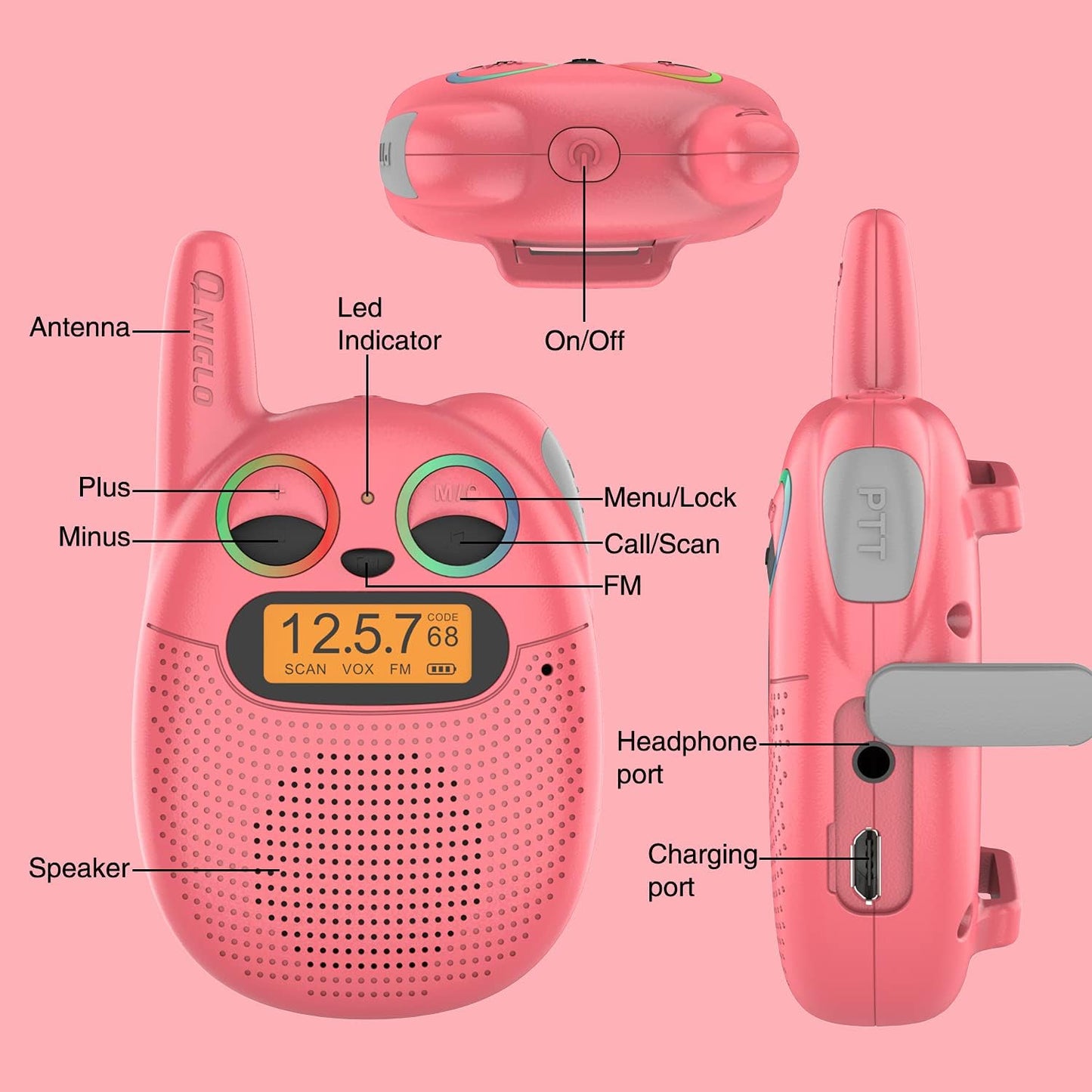 Walkie Talkies for Kids Rechargeable, Christmas Birthday Gifts for Girls Age 3-9,Easy to Use Kids Walkie Talkies,Spy Games Toys for 3 4 5 6 7 8 9 10 12 Year Old Girl with USB Chargeable Battery 2 Pack