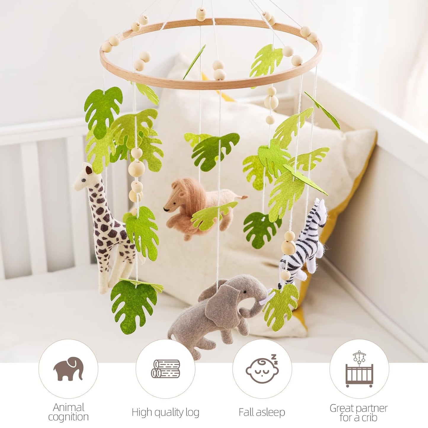 EERKEOD Baby Crib Mobile Baby Nursery Mobile Handmade Felt Forest Animal Mobile for Baby Boys and Girls Woodland Nursery Decor for Infant Bedroom Hanging Gender Neutral Baby Stuff