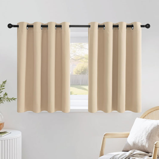NICETOWN Biscotti Beige Cafe Curtains 36 inches Long, Grommet Thermal Drapes Room Darkening Short Window Treatments for Bathroom, 2 Panels, W52 x L36