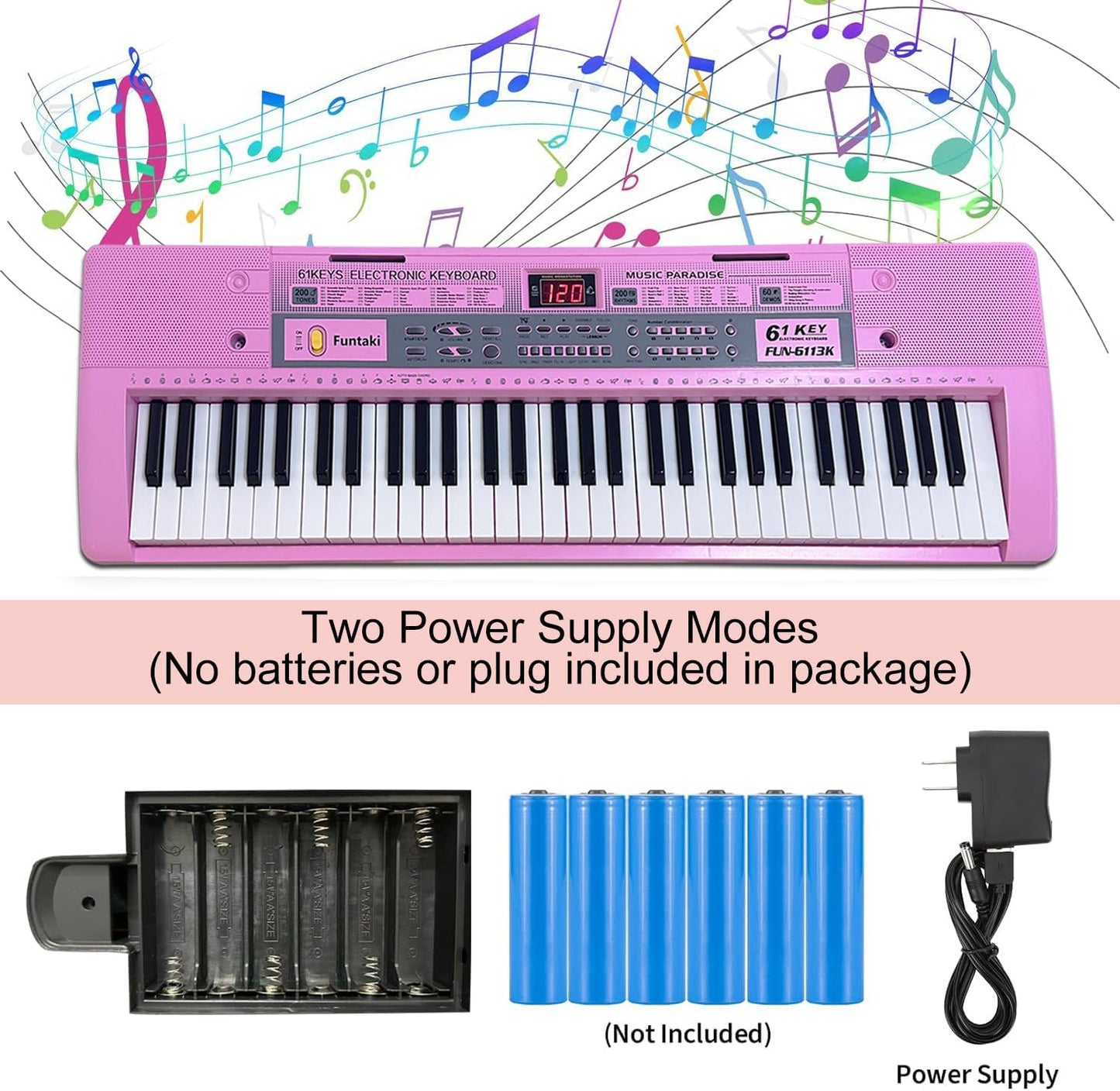 61 Key Electronic Keyboard Piano with Lighted Up Keys, Musical Mini Piano Keyboard with Sheet Music Stand Mircophone, Digital Portable Keyboards for Beginners Kids Adults, Pink