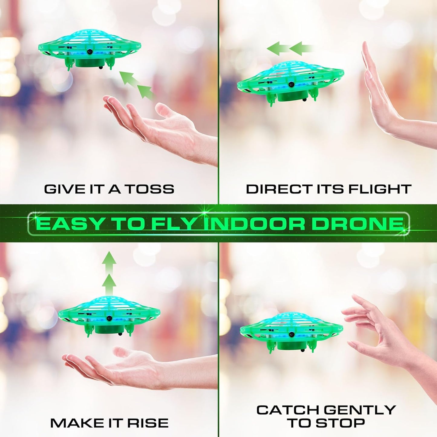 Force1 Scoot Glow Hand Operated Drone for Kids or Adults- Glow in the Dark Hands Free Motion Sensor Mini Drones, LED Lights, 360 Flips, Easy Indoor Small UFO Flying Orb Ball Drone Toy for Boys Girls
