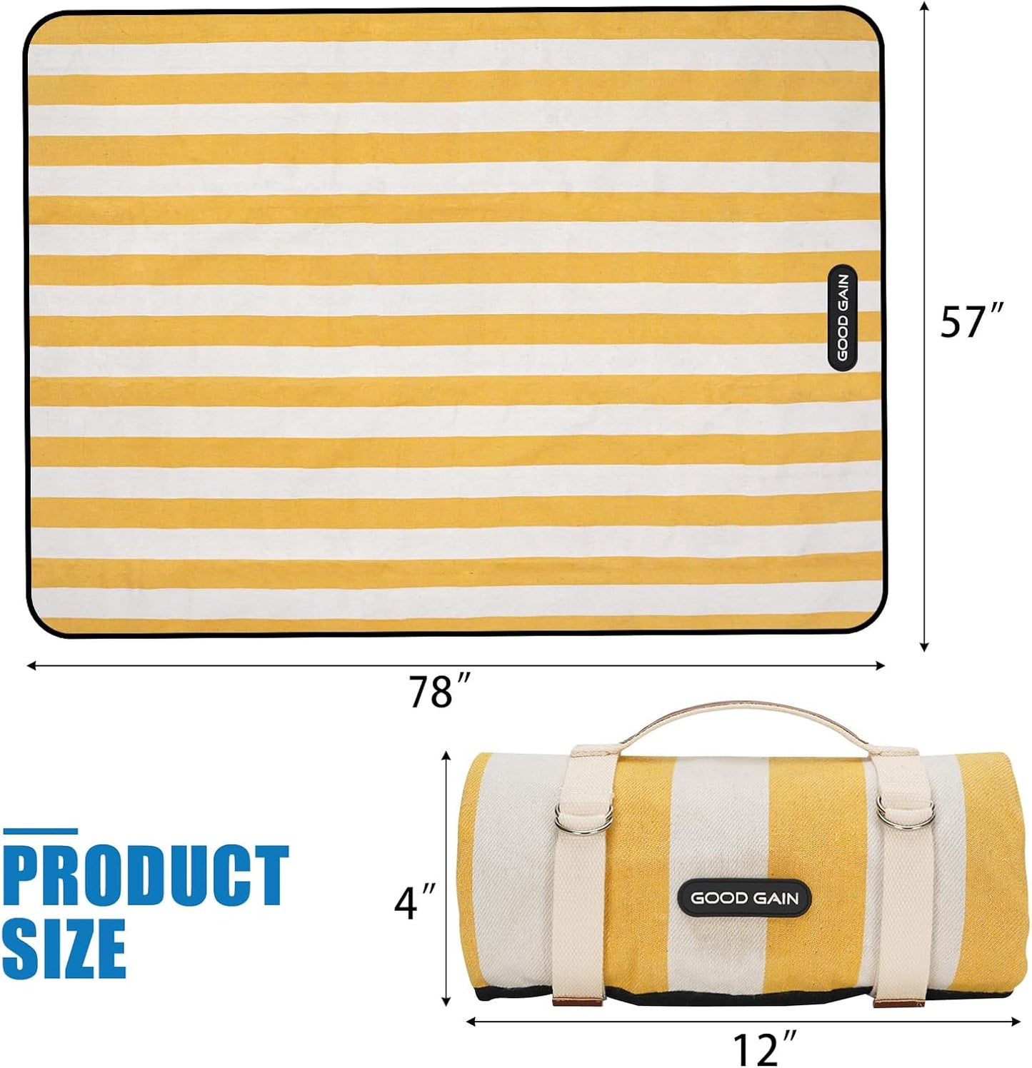 Outdoor Picnic Blankets Waterproof Large, Sandproof Backing Portable for Family, Friends, Kids, Picnic Mat Machine Washable for Camping Party, Grass, Beach Park, Playground(Butter Yellow)