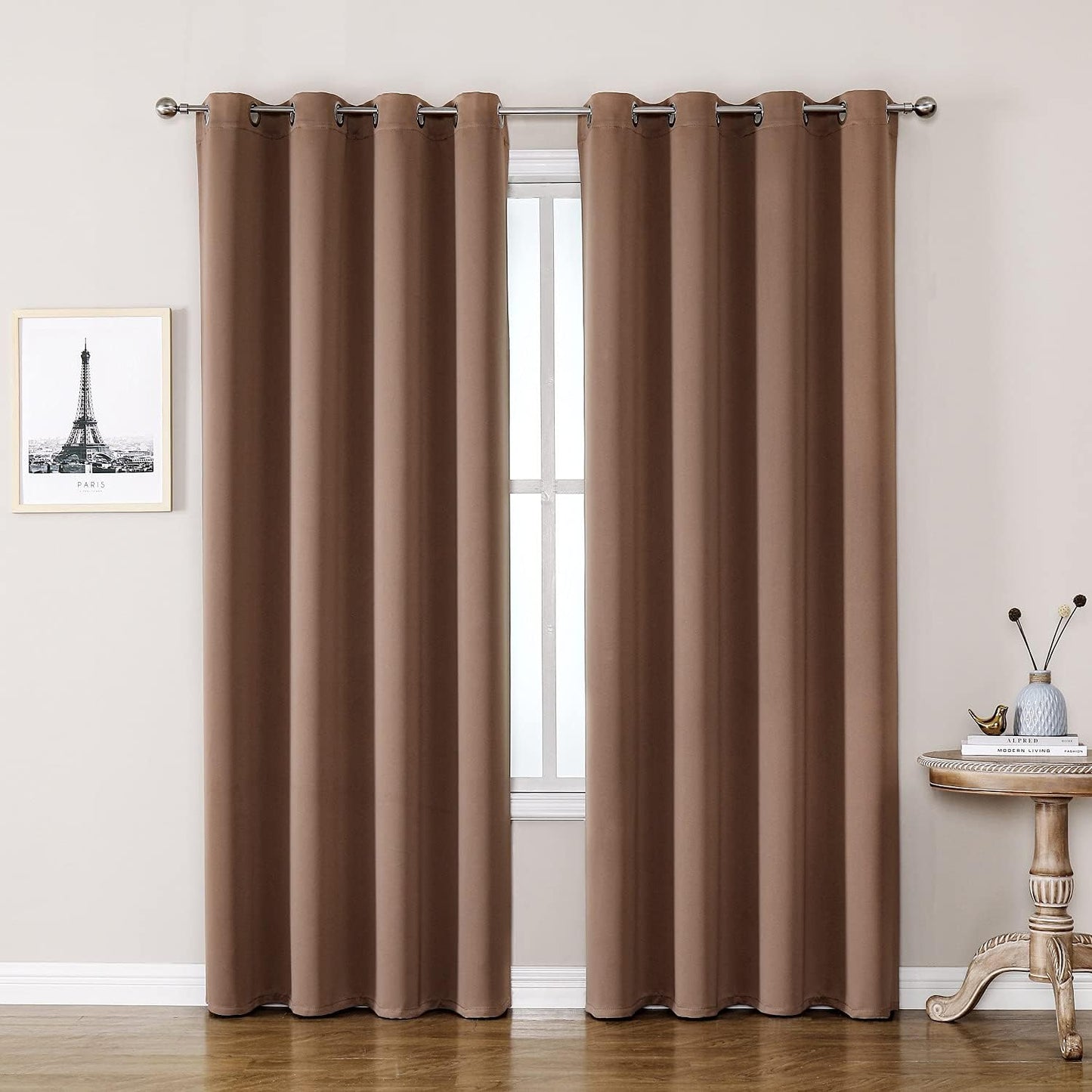 ChrisDowa Grommet Room Darkening Curtains for Bedroom and Living Room - 2 Panels Set Thermal Insulated Blackout Curtains (Cappuccino, 52W x 84L)