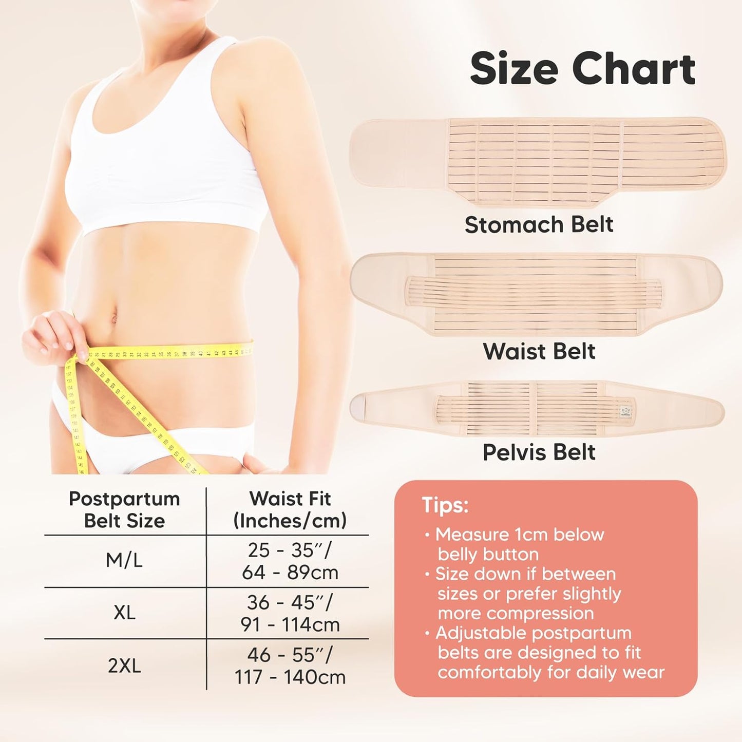 3 in 1 Postpartum Belly Support Recovery Wrap – Postpartum Belly Band, After Birth Brace, Slimming Girdles, Body Shaper Waist Shapewear, Post Surgery Pregnancy Belly Support Band (Classic Ivory, XL)