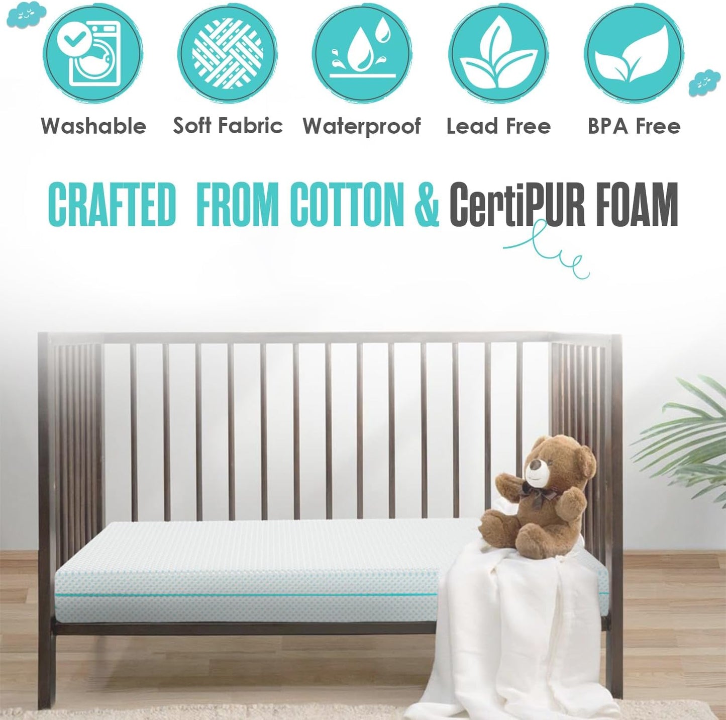Sleepah 6" Crib & Toddler Bed Mattress Dual Sided (Firm & Plush) Cooling Memory Foam – Waterproof Washable Breathable Soft Cotton Fabric – CertiPUR Baby Mattresses - for Baby & Toddlers (Blue)