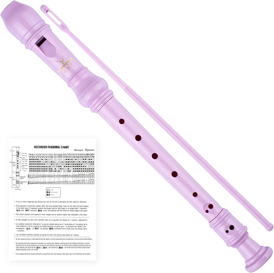 Soprano Recorder 8-Hole Instrument for Kids Beginners, German Style C Key Kids Flute with Cleaning Rod & Case Bag for School Education Home Entertainment - Pink