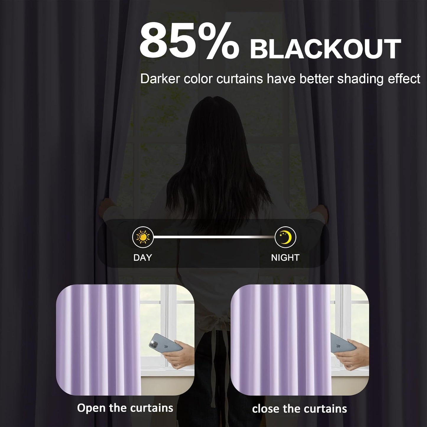 Pinch Pleated Lavender Blackout Curtains Short 2 Panels Set 45 Inch Length for Small Windows, Sound & Light Reducing Room Darkening Drape for Bathroom Bedroom(Lavender, 2 Pieces, W40 x L45)