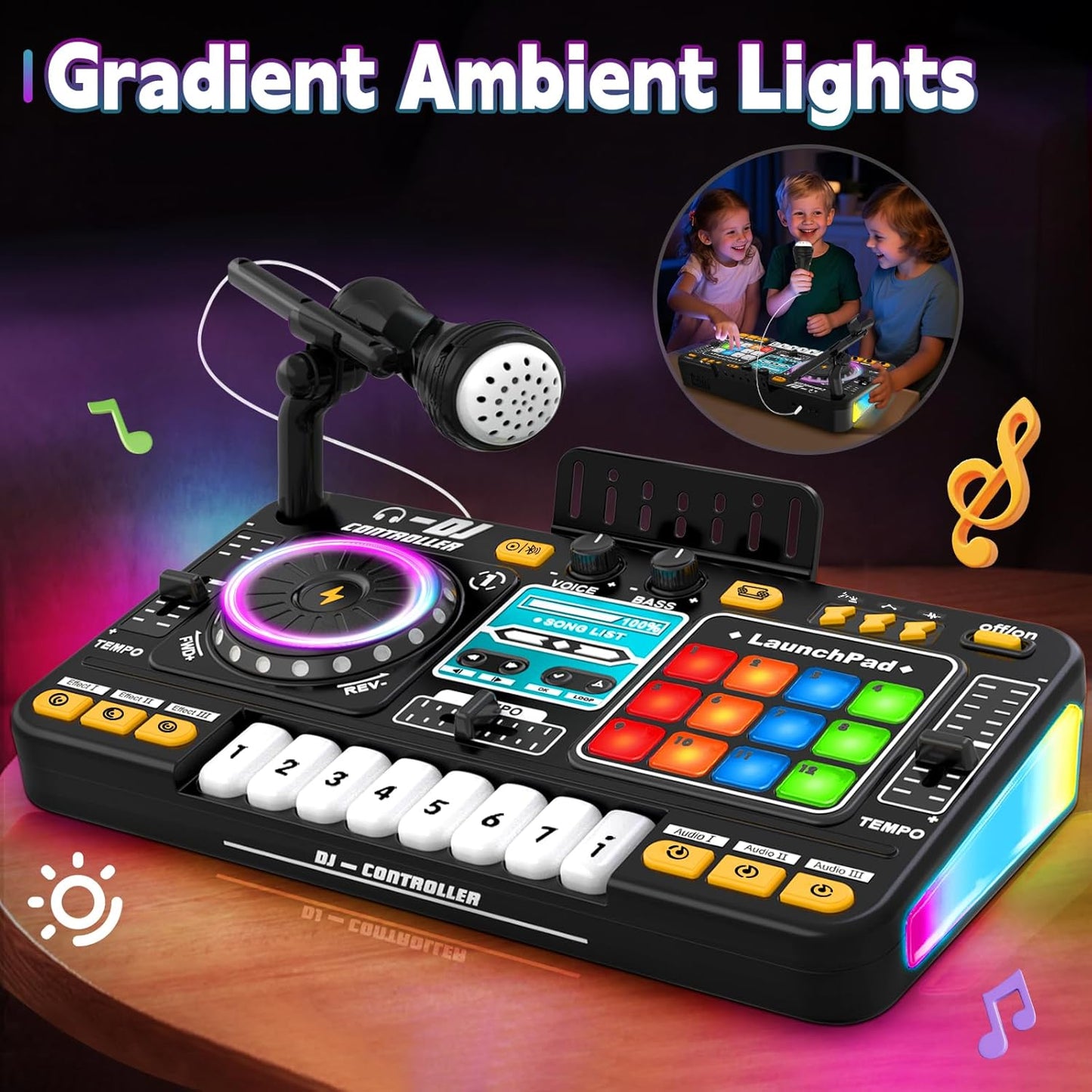 Kids Toys DJ Mixer for Party: Music Toy with Bluetooth & Microphone for Ages 3+ - 2000+ Sound Effects & Colorful Light - Idea Gift for Birthday Holiday