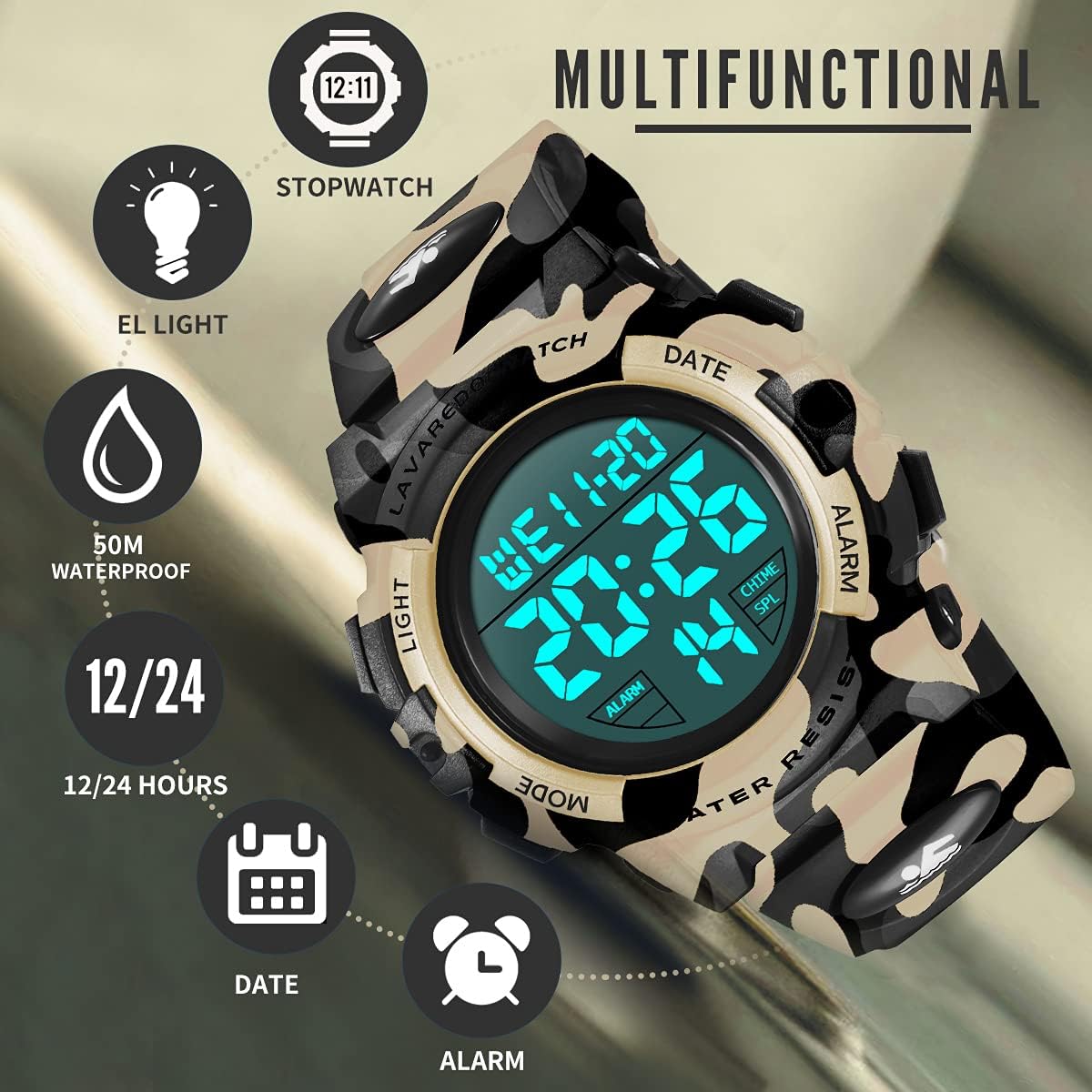 Kids Watch,Boys Watch for 3-15 Year Old Boys,Digital Sport Outdoor Multifunctional Chronograph LED 50 M Waterproof Alarm Calendar Analog Watch for Children with Silicone Band,Kids Gift