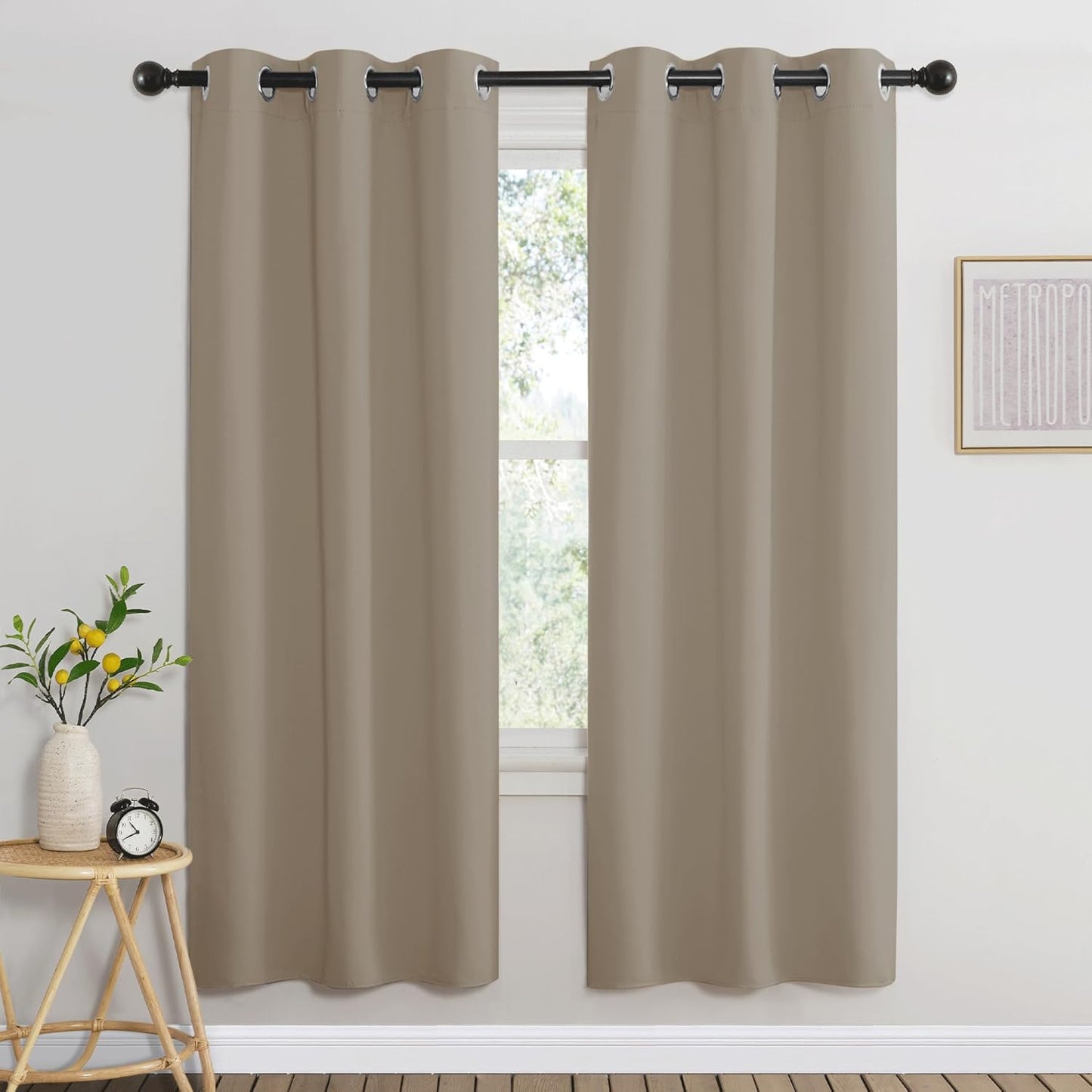 NICETOWN Room Darkening Curtains for Nursery, Grommet Thermal Insulated Light Blocking Window Treatments Sound Reducing for Bedroom, W37 x L72, 2 Panels, Taupe