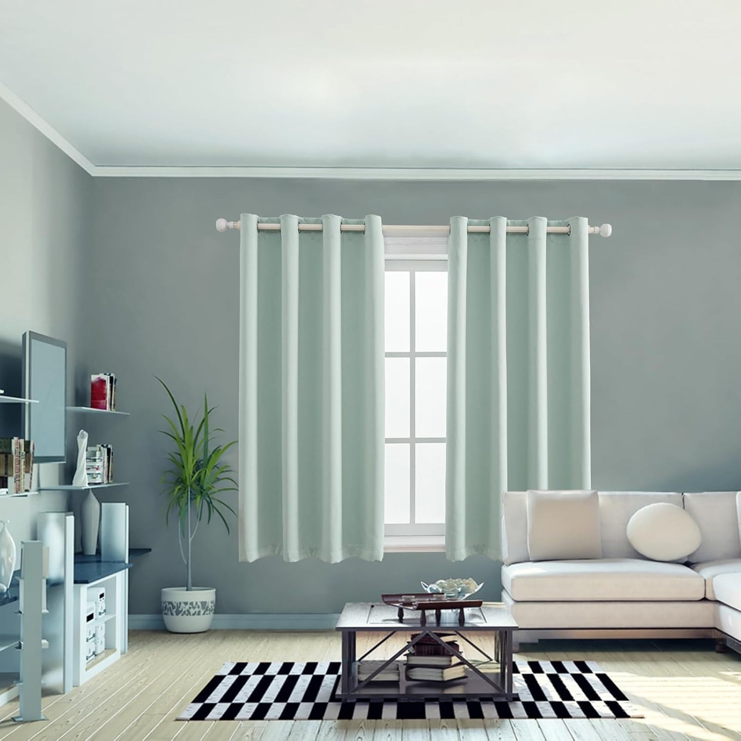 Anytime 100% Blackout Curtain Set, Thermal Insulated & Energy Efficiency Window Draperies for Guest Room, Full Shading Panels for Shift Worker and Light Sleepers（Light Blue, 2 Panels, 52W x 63L）