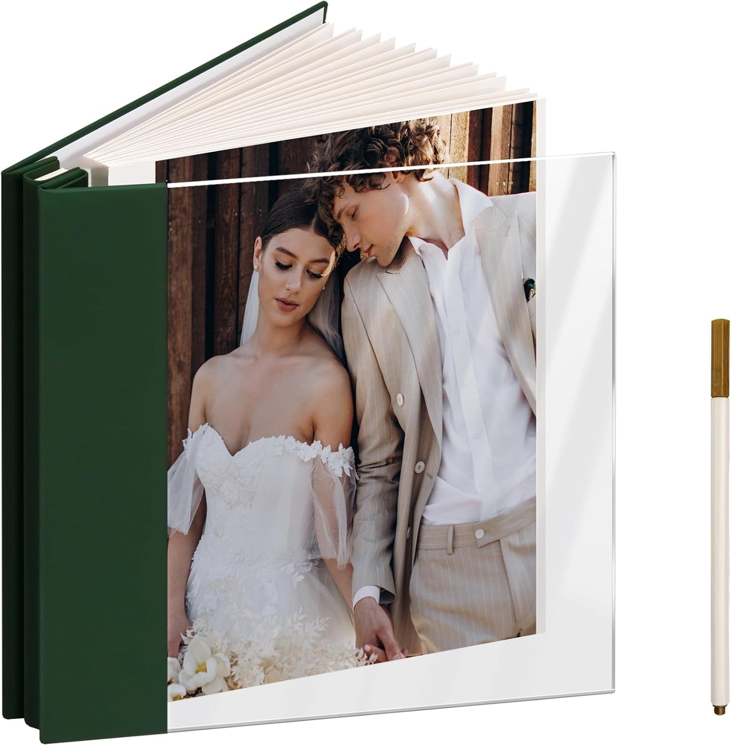 Vienrose Acrylic Cover Self Adhesive Photo Album for Small 4x6 5x7 8x10 Pictures Scrapbook Wedding Memory Book for Polariod Baby Bride Couples Kids School Family Travel 20 Sheets (40 Pages) Dark Green