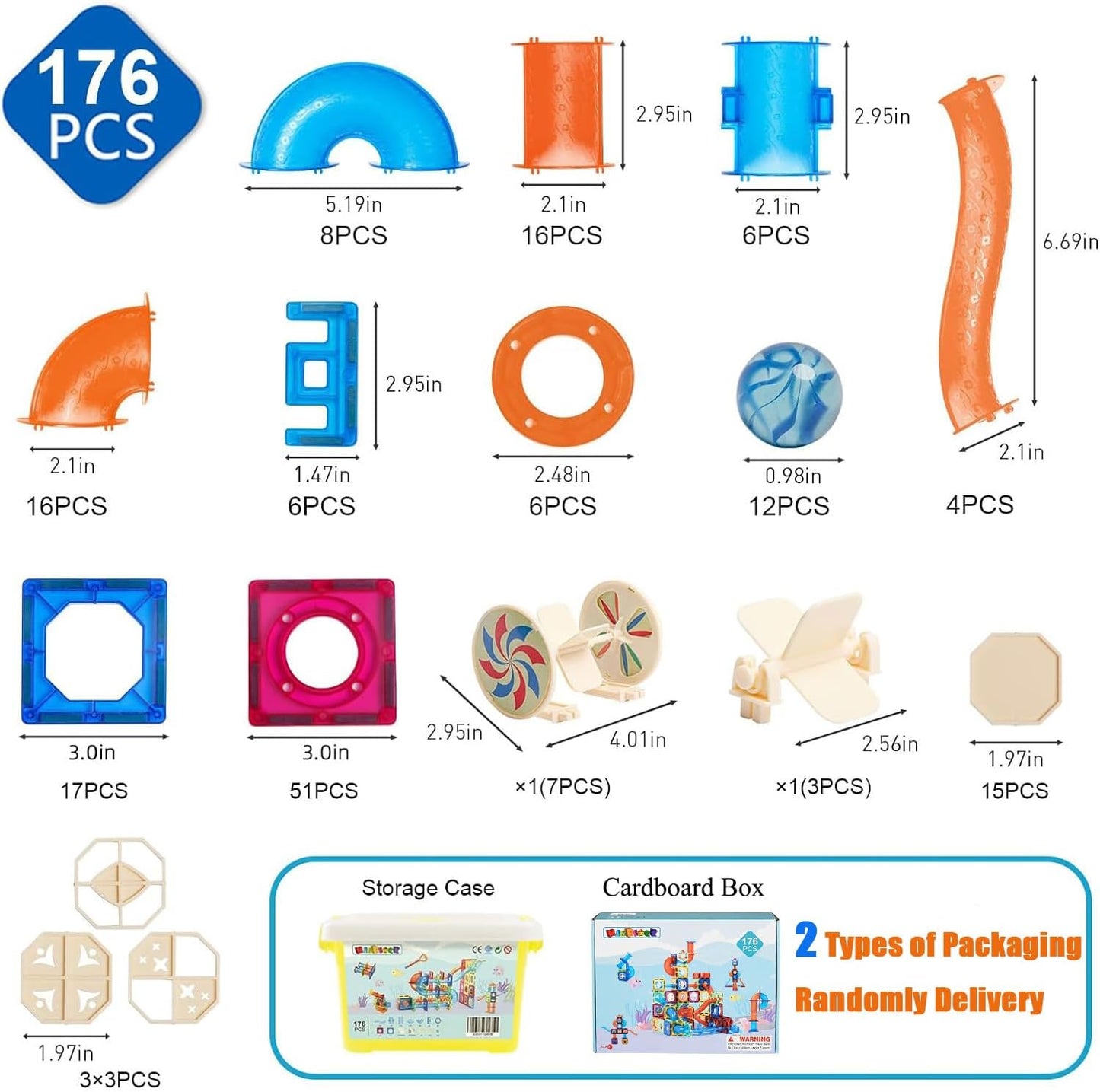 MAGBLOCK Magnetic Tiles 176Pcs Marble Run Children's Educational Toys for Developing Mathmatics and Physics Skills and for Developing Creativity and Imagination Toys for Kids Age 8 9 10+ Years Old