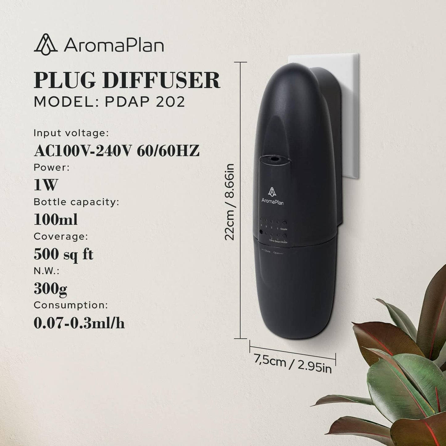 AromaPlan Authentic Plug in Waterless Diffuser - Up to 500 Sq. FT Coverage - Nanotechnology Plug in Oil Diffuser for Essential Oils -for Home and Office - Wall Silent & Waterless Oil Diffuser (Black)