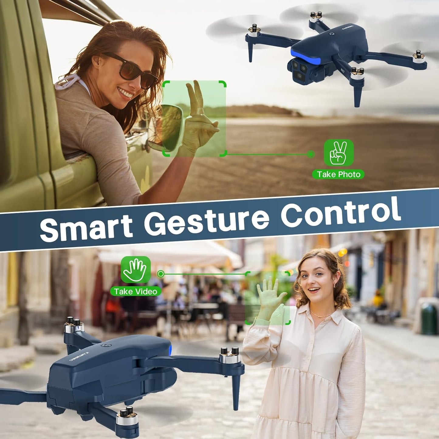 Mini Drone Professional with Blue LED Electric Adjustable Camera,brushless Drones FPV Adults Long Range Gravity Control Gesture Selfie,Drone Wind Resistant Headless Mode Tap Fly Foldable,3 Speeds