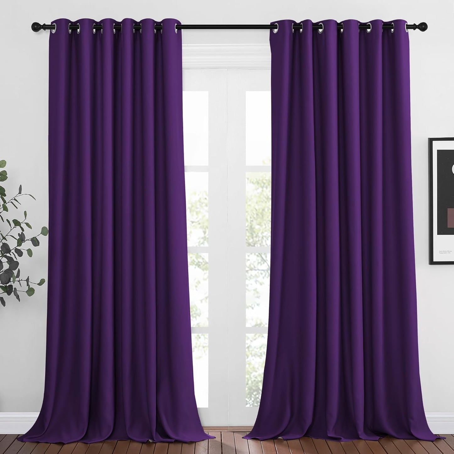 NICETOWN Bedroom Blackout Curtains Panels - Triple Weave Energy Saving Thermal Insulated Solid Grommet Blackout Draperies for Patio (80 inches by 108 Inch, Royal Purple, Set of 2)
