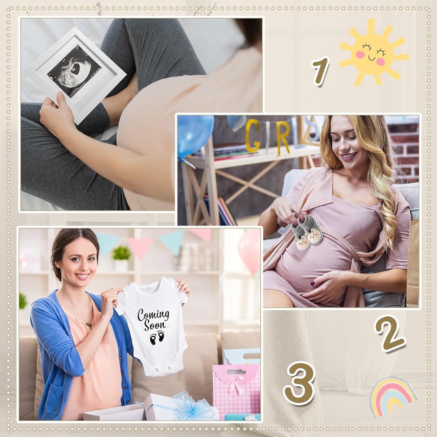 9 Pcs Pregnancy Announcement Set Pregnancy Reveal Ideas Felt Letter Board Baby Bodysuit Booties Photo Frame Bear Plush Wood Blocks for Coming Soon Baby Announcement(Black)