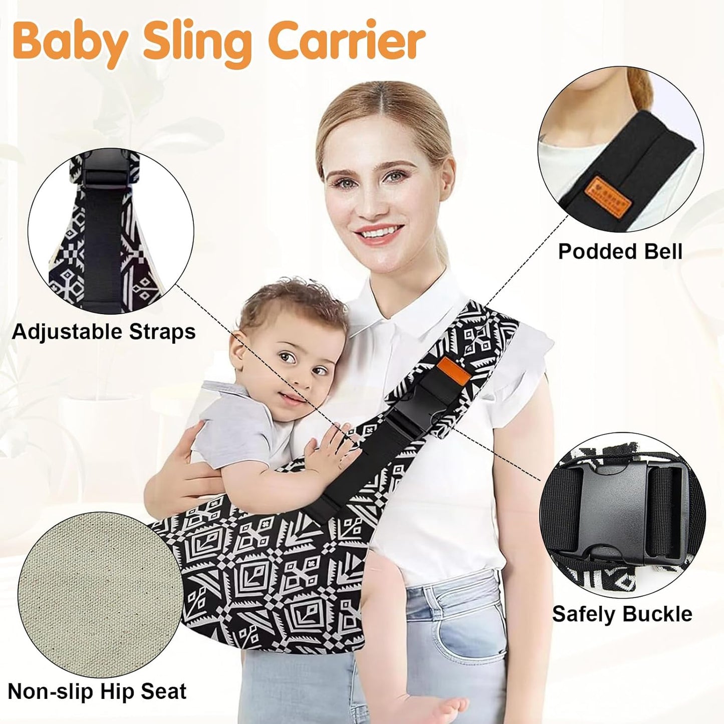 Baby Sling Carrier,Toddler Carrier,Upgraded 2025 Baby Sling with 4 Adjustable Straps(10-30lbs),Lightweight,Portable and One Size Fits All(Blacksail)