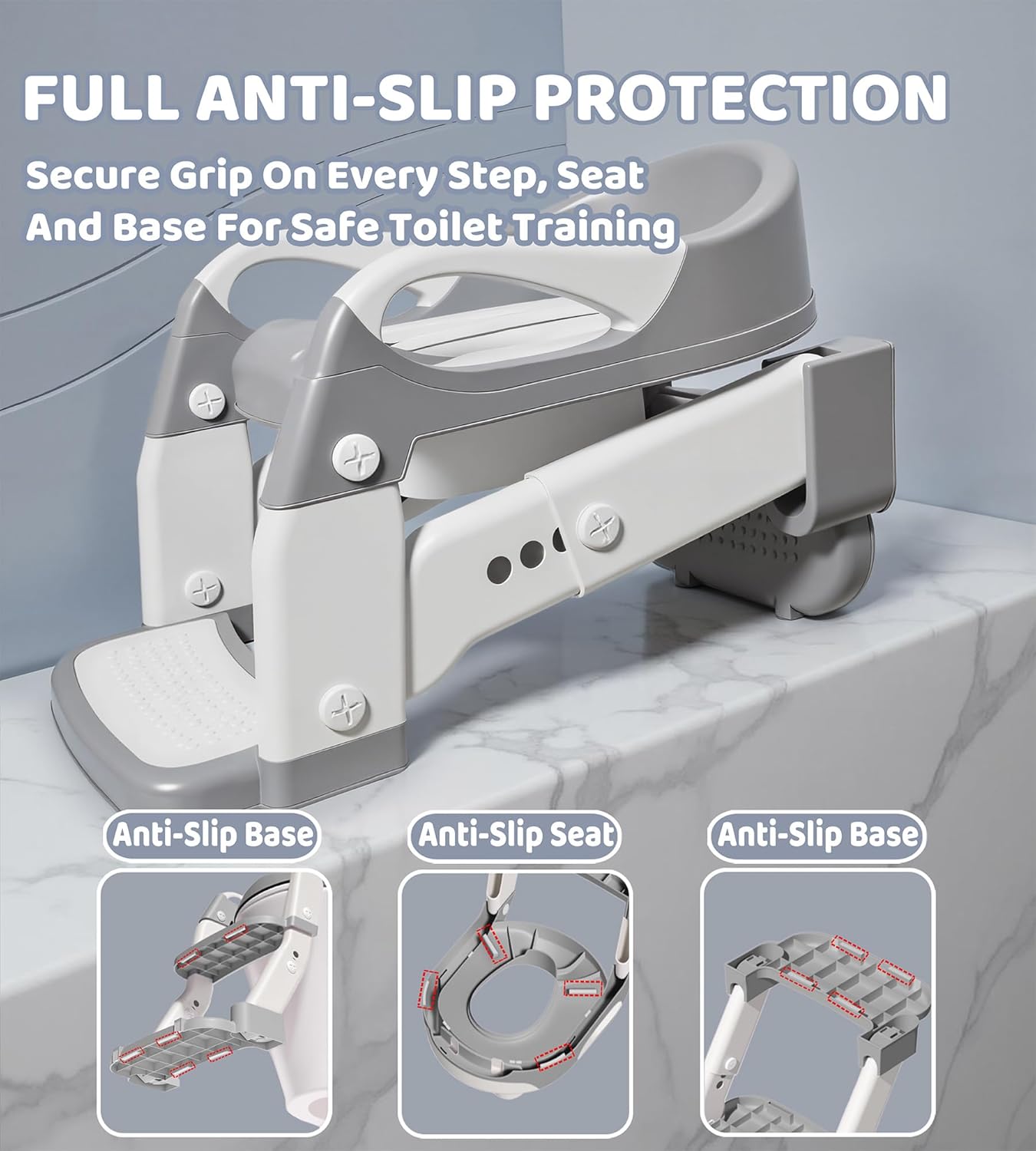 2-in-1 Toddler Potty Training Toilet Seat with Step Stool Ladder – Adjustable Height Potty Chair Urinal for Baby Boys Girls Age 1-3, Foldable Training Potty with Splash Guard & Anti-Slip Feet, Purple