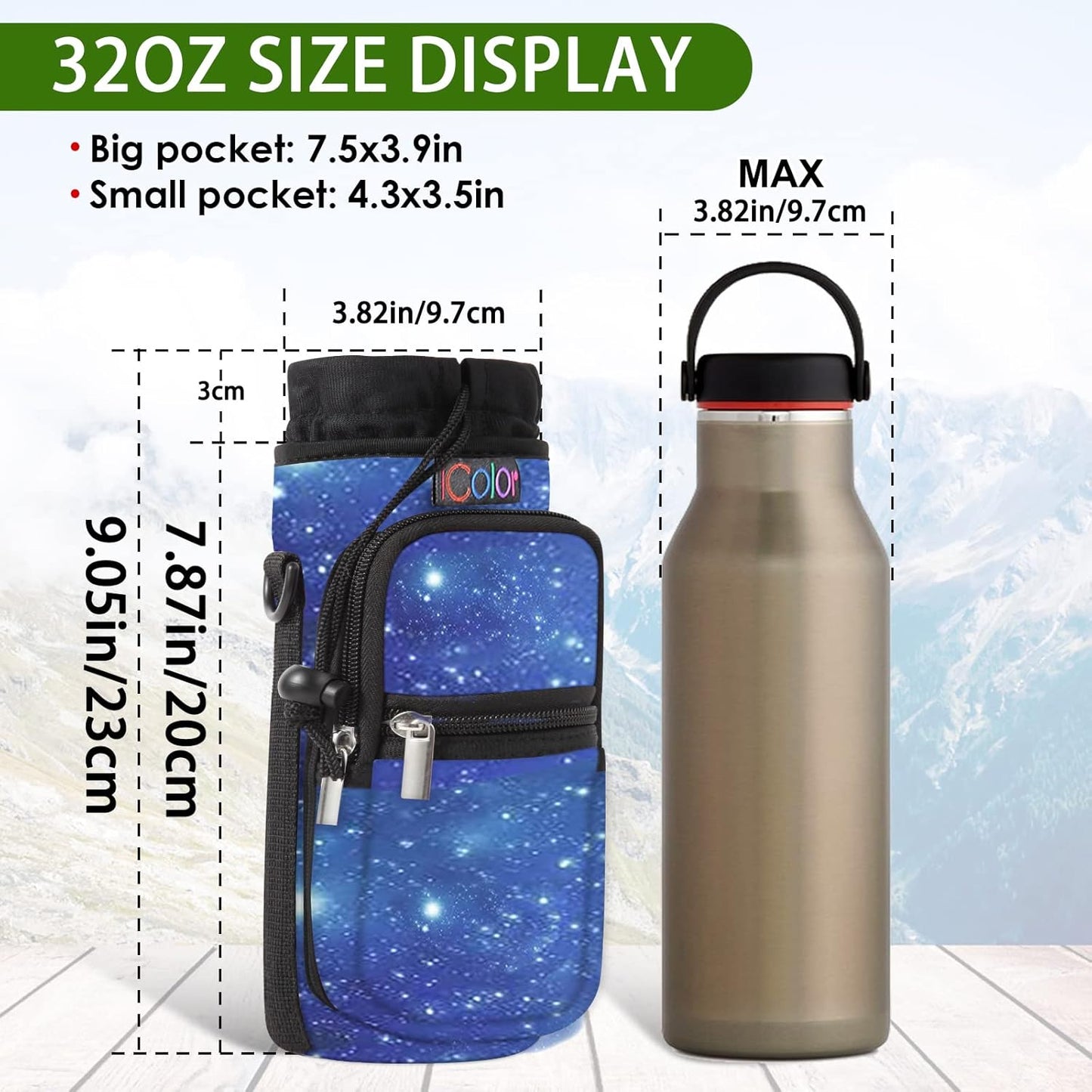 icolor Water Bottle Carrier Bag with Strap 25/32/40 oz Crossbody Bottle Holder with Phone Pocket Sling Sleeve Insulated Neoprene Water Bottle Pouch for Walking Travelling