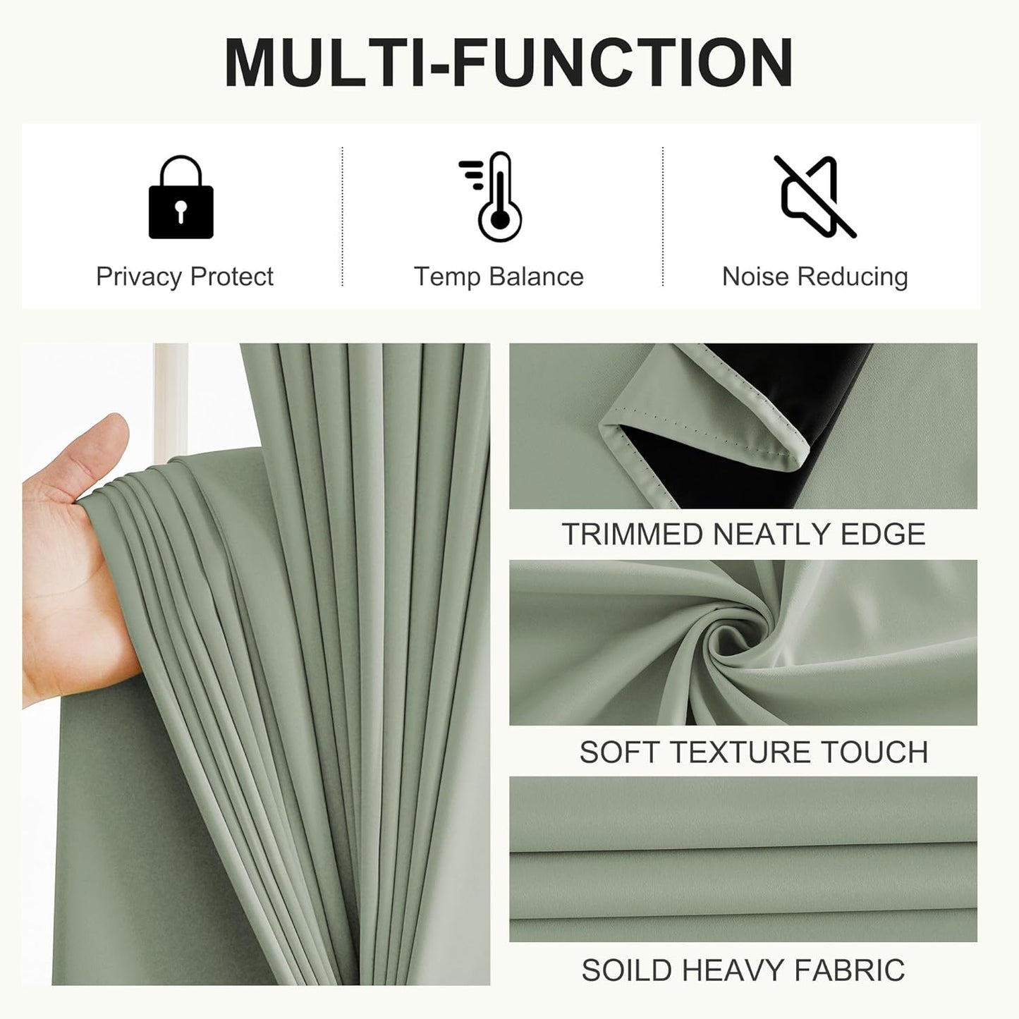 NICETOWN Sage Green Curtains 52 x 84 inches Long, 100% Blackout Curtains Set of 2 Panels Thermal Insulated Privacy Window Curtains for Bedroom Living Room