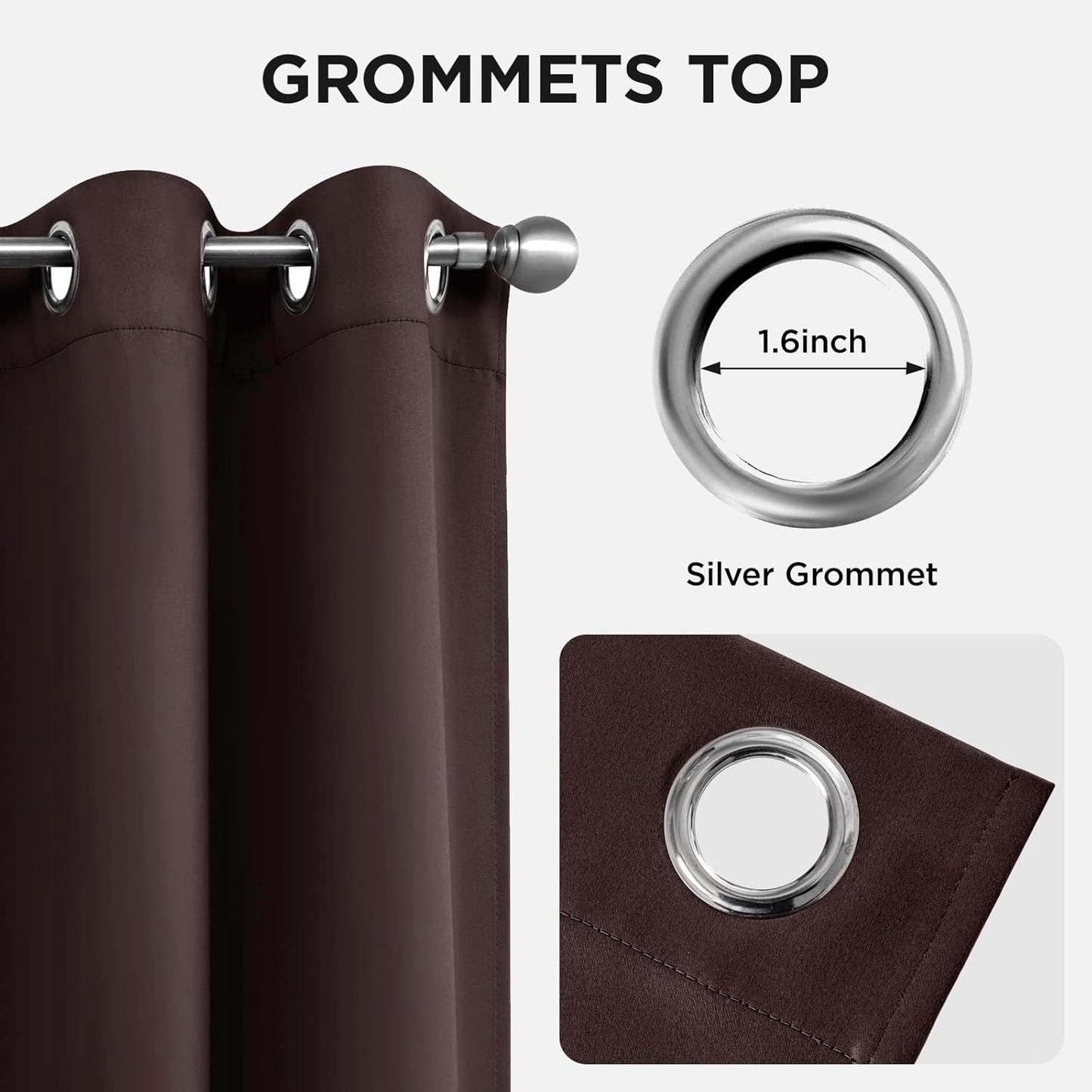 Joydeco Blackout Curtains 95 Inches Long 1 Panel, Thermal Insulated Long Curtains& Drapes 1 Piece, Room Darkening Grommet Drapes for Living Room Bedroom Window (W70 x L95 Inch, Chocolate)