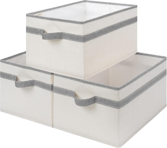 StorageWorks Storage Baskets for Shelves, Foldable Fabric Closet Storage Bins with Handles, Fabric Storage Bins Clothes Organizer, Beige and Gray, 3-Pack, Large