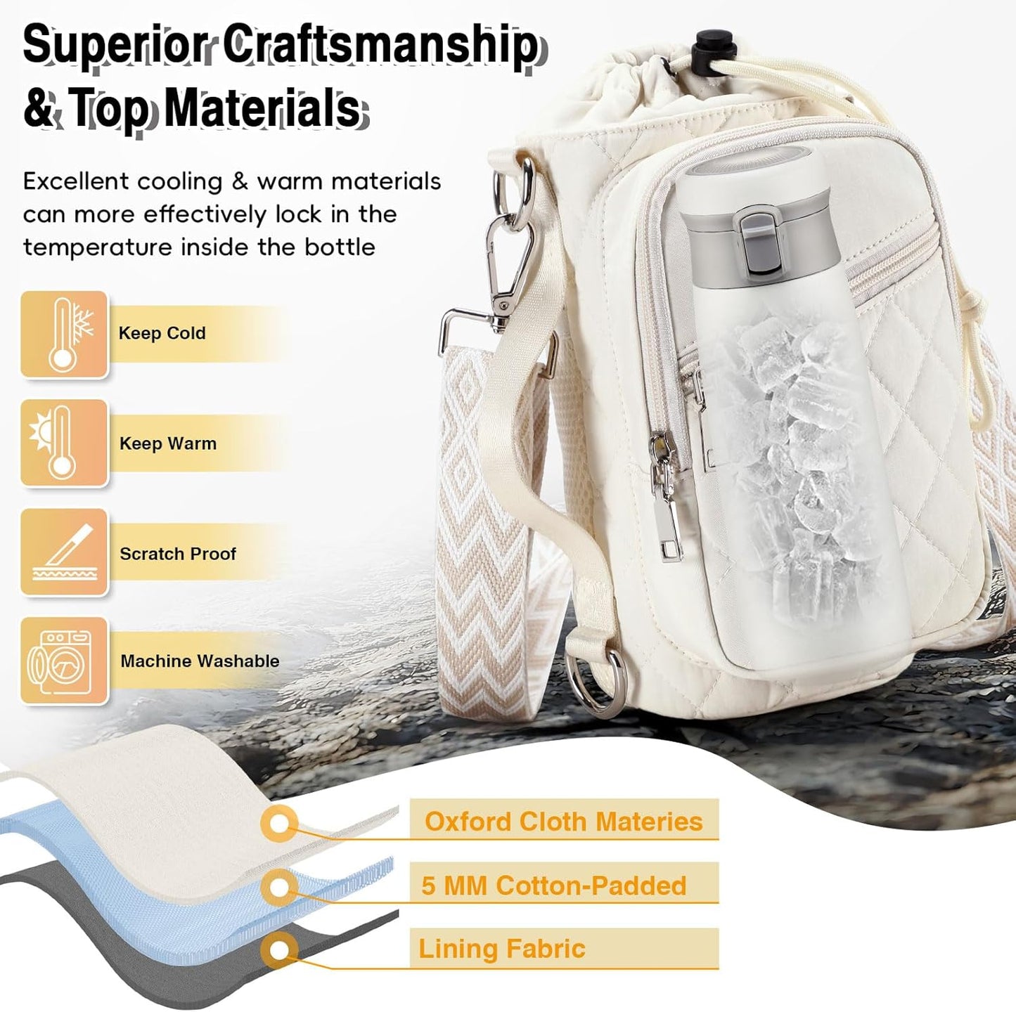 Water Bottle Carrier Bag with Strap, Water Bottle Holder Crossbody Bags for Women Men for Walking, Hiking,Cycling