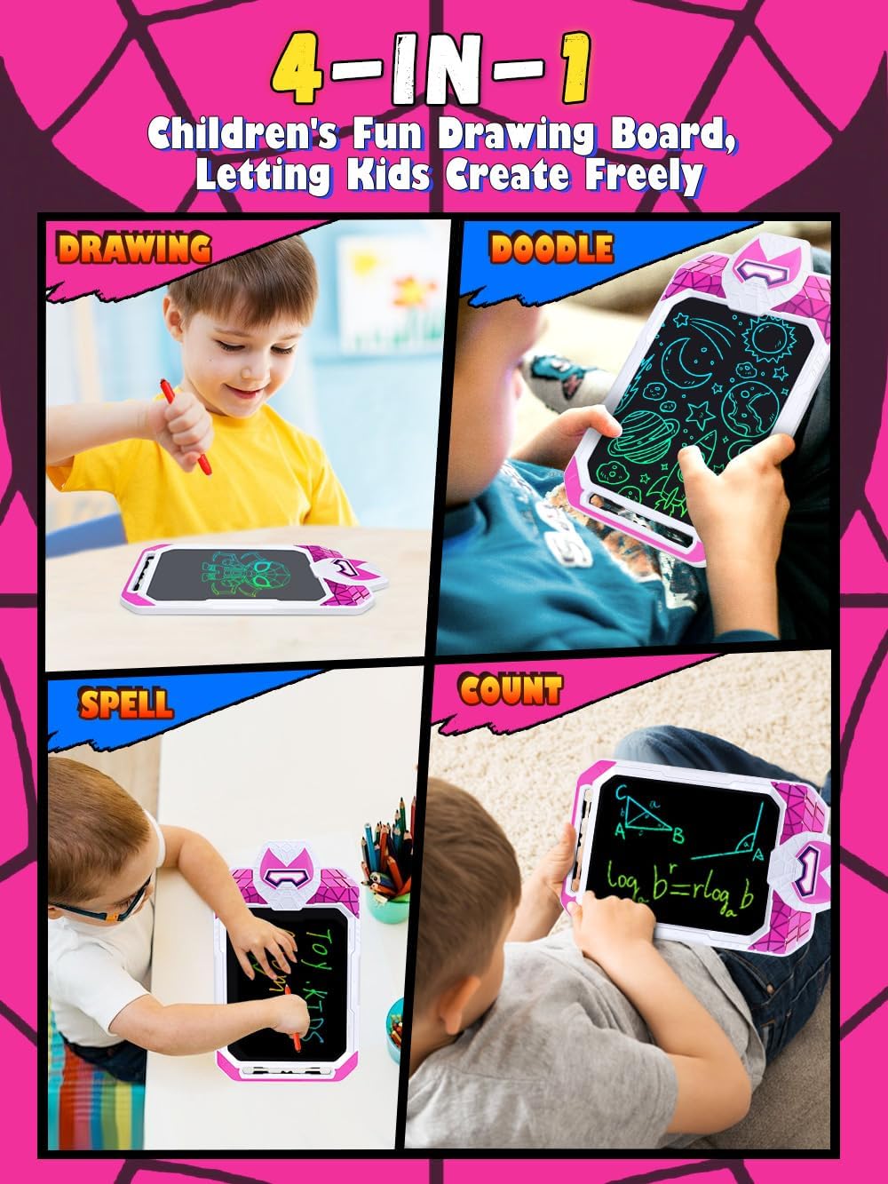 LCD Writing Tablet for Kids 10 Inch Spider Hero for Toddler 2 3 4 5 6 - Paint, Doodle Board, Drawing Pad - Travel Toys, Road Trip Car Activities, Birthday Christmas Gift Boys & Man