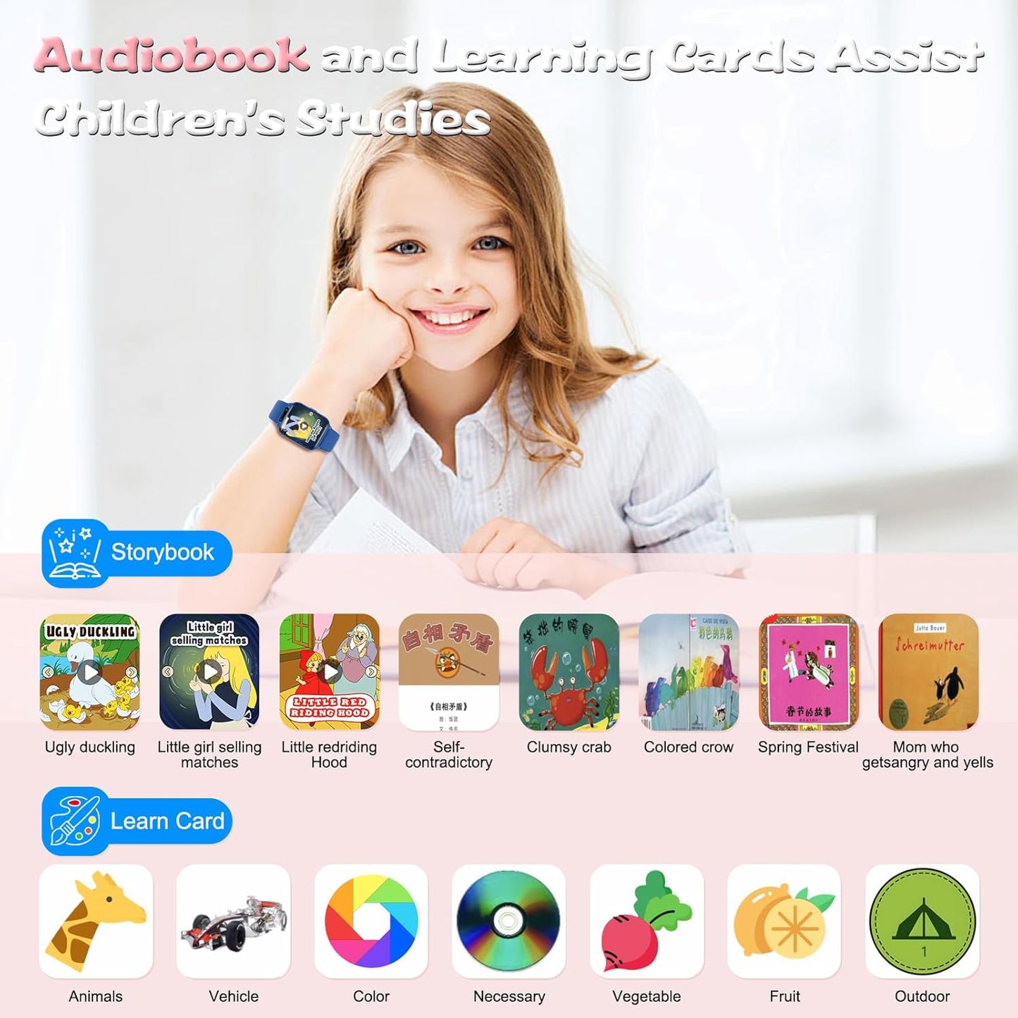 1.85" Kids Watch, AI(Translation/Q&A/Watch Face/Image Recognition)Smartwatches with Heart Rate,Sleep Monitor,Video Music Pedometer,NO APP/Phone, Gifts for 3-12 Years old Boys Girls(Built-in AI, Blue)