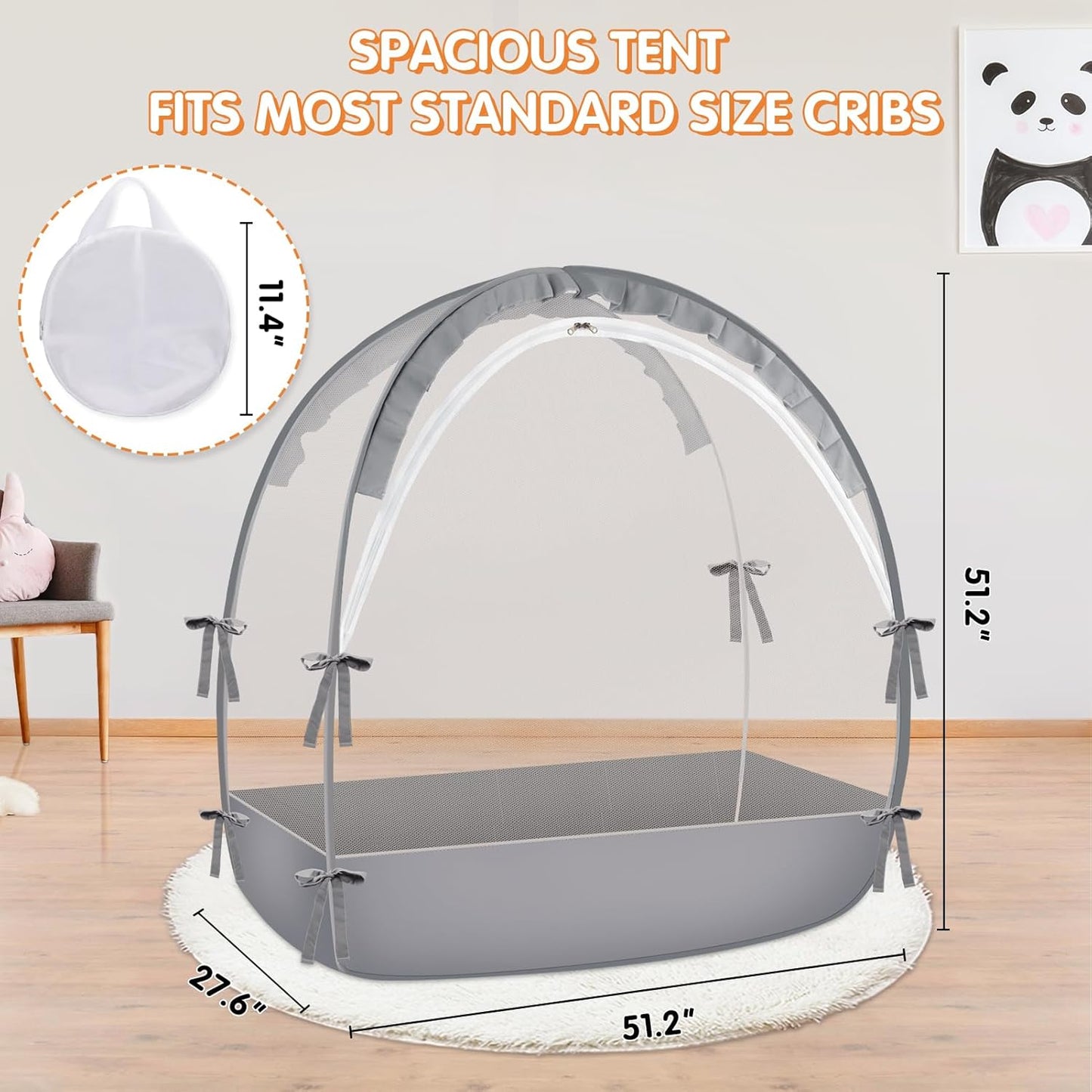 Crib Tent to Keep Baby from Climbing Out - Crib Net to Keep Baby in - Pop Up Breathable Cribs Cover - Canopy with Upgrade Strong Mesh and Durable Zipper (Grey, Lager)
