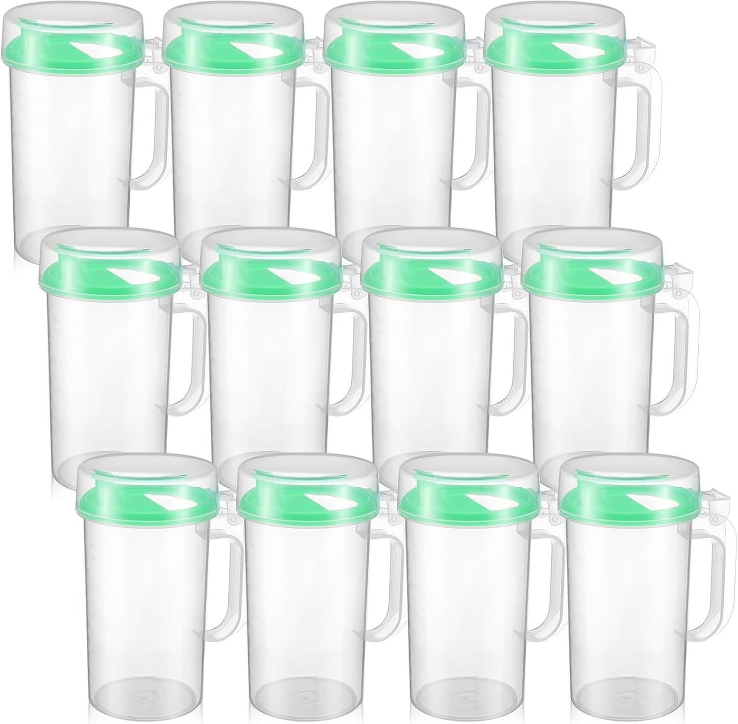 Newtay 12 Pack Early Learning Kids Easy Pouring Mini Pitchers Clear Plastic Pitcher with Lid and Handle Easy Pour Bottles 16 Oz. Jugs with Lids for Classroom Nursery Home (Light Green)