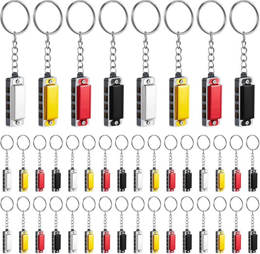 Ecally 32 Pcs Mini Harmonica Keychain for Kids Operation Christmas Favors Portable Wind Instruments 4 Holes 8 Tunes Harmonica Music Party Favors Cute Music Keychain Accessory (Classic Color)