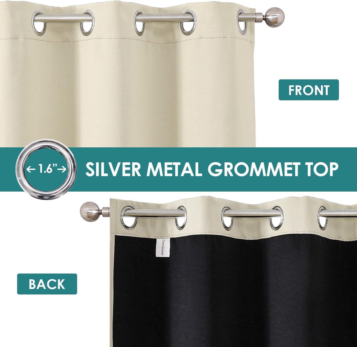 ChrisDowa 100% Blackout Curtains 72 inch Long for Bedroom with Black Liner, 2 Thick Layers Total Blackout Thermal Insulated Grommet Window Curtains 2 Panels Set (Light Beige, 52 x 72 Inch)